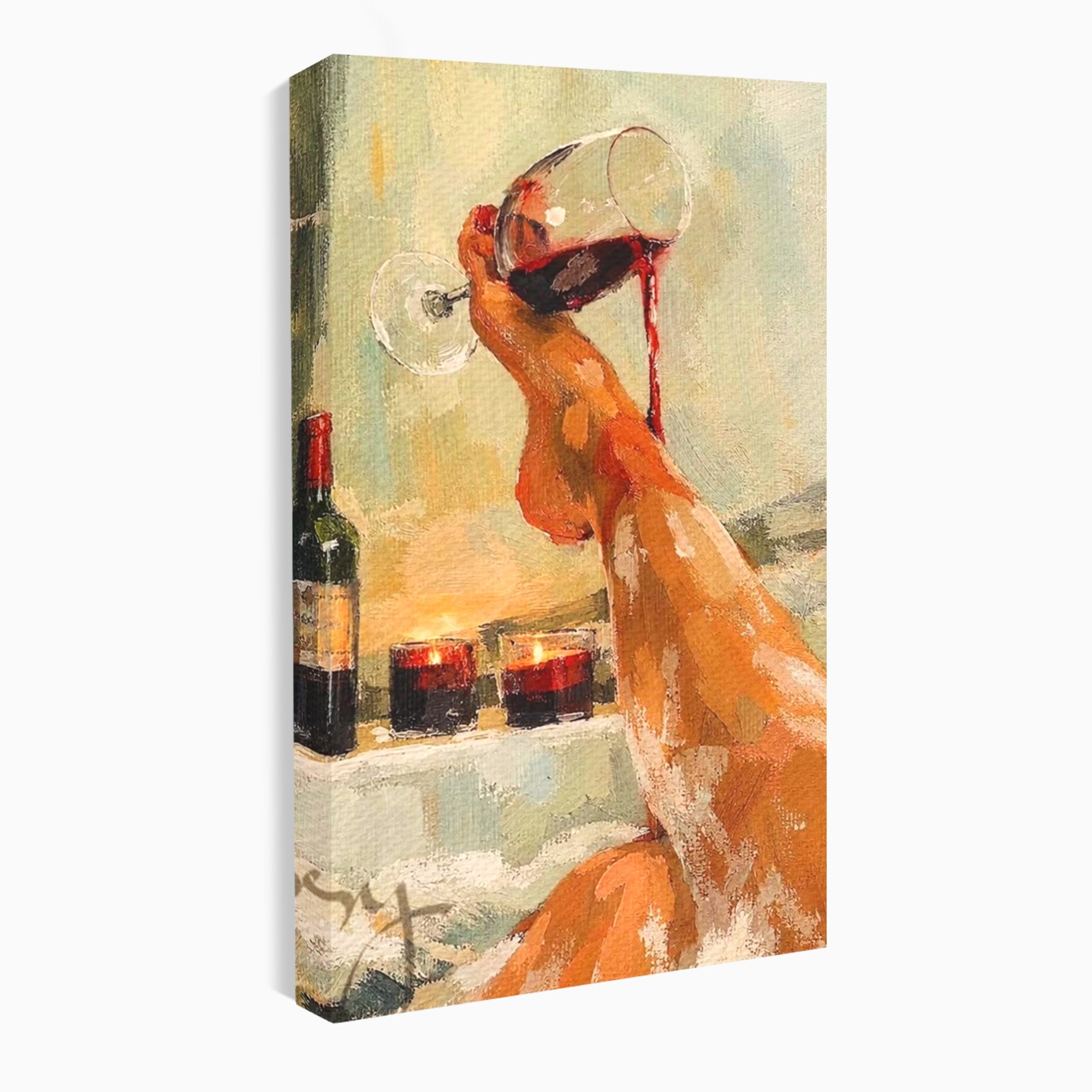 Tablou Canvas Premium LuxCanva® PI1023, Relaxare In Cada, Cada, Vin, Relaxare, Baie, Living, Culori Vibrante