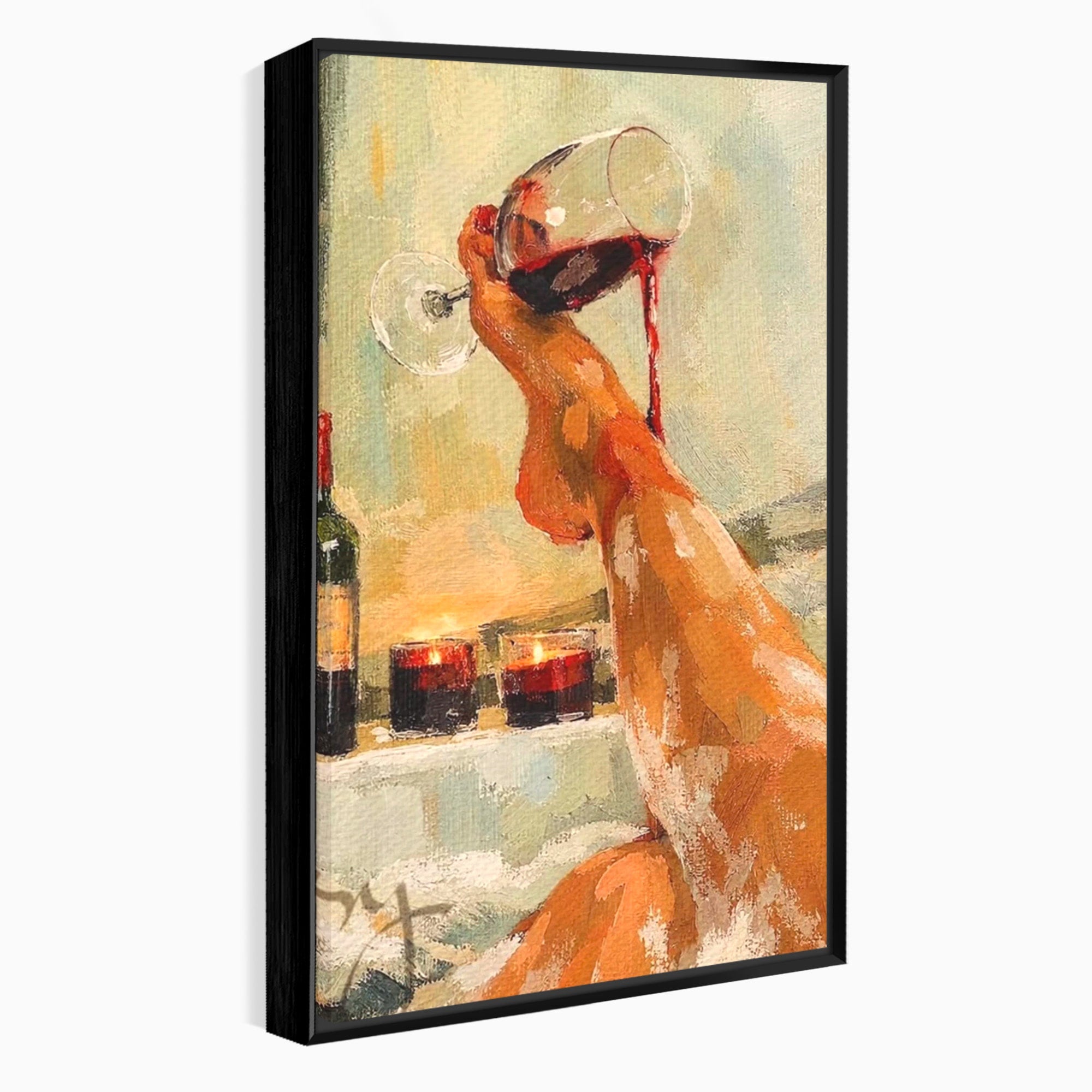 Tablou Canvas Premium LuxCanva® PI1023, Relaxare In Cada, Cada, Vin, Relaxare, Baie, Living, Culori Vibrante