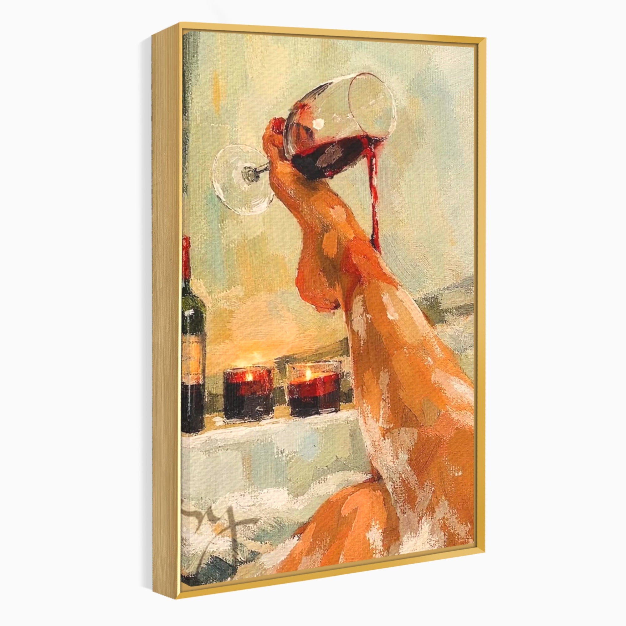 Tablou Canvas Premium LuxCanva® PI1023, Relaxare In Cada, Cada, Vin, Relaxare, Baie, Living, Culori Vibrante
