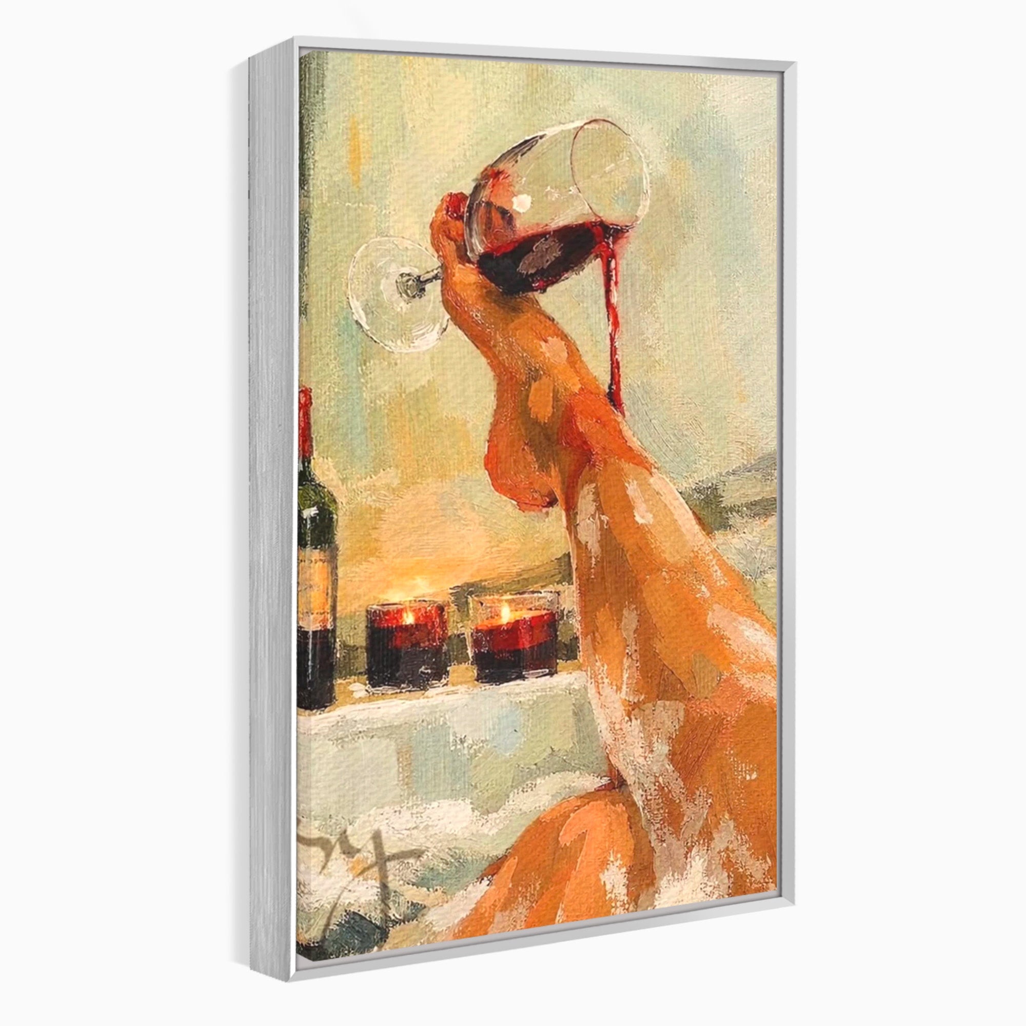 Tablou Canvas Premium LuxCanva® PI1023, Relaxare In Cada, Cada, Vin, Relaxare, Baie, Living, Culori Vibrante