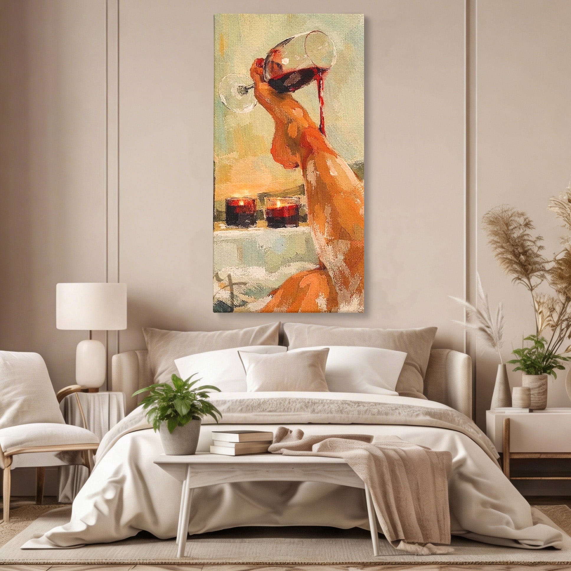 Tablou Canvas Premium LuxCanva® PI1023, Relaxare In Cada, Cada, Vin, Relaxare, Baie, Living, Culori Vibrante
