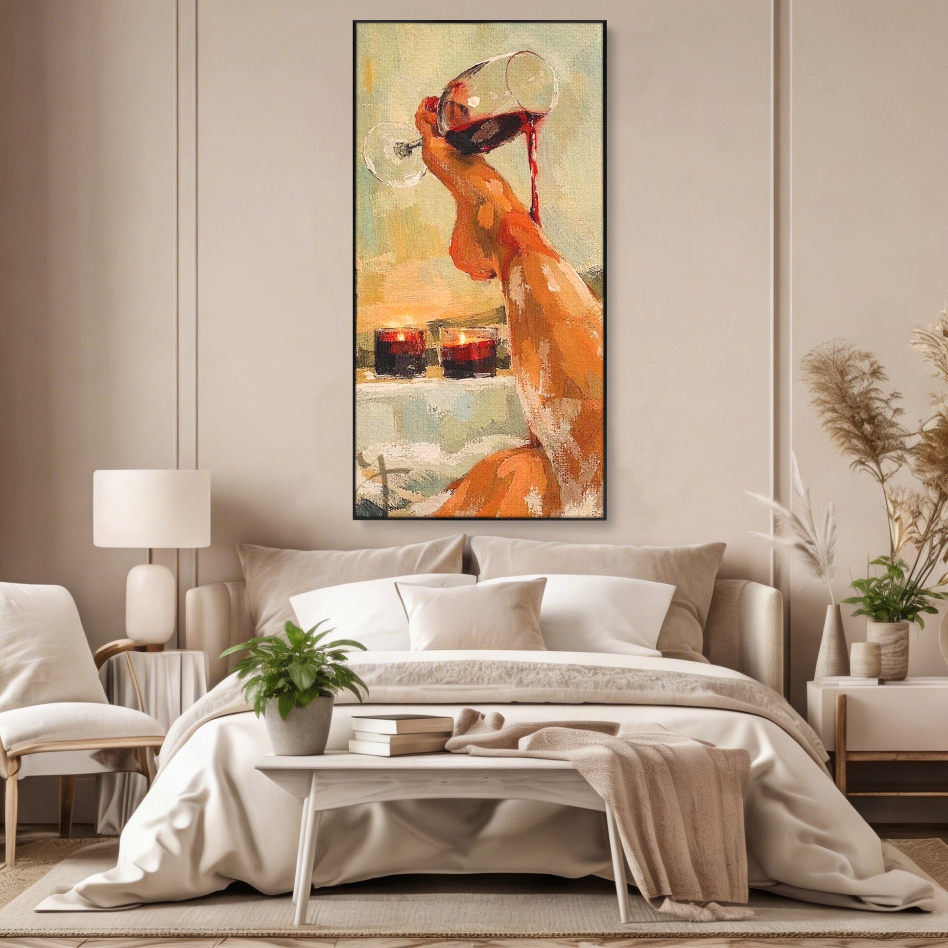 Tablou Canvas Premium LuxCanva® PI1023, Relaxare In Cada, Cada, Vin, Relaxare, Baie, Living, Culori Vibrante