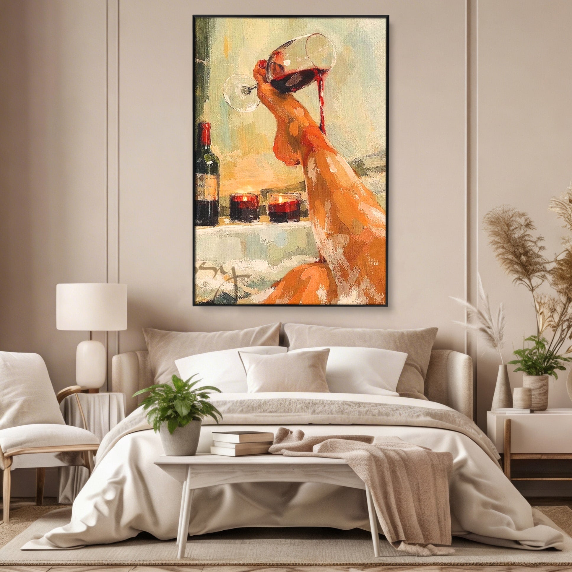 Tablou Canvas Premium LuxCanva® PI1023, Relaxare In Cada, Cada, Vin, Relaxare, Baie, Living, Culori Vibrante