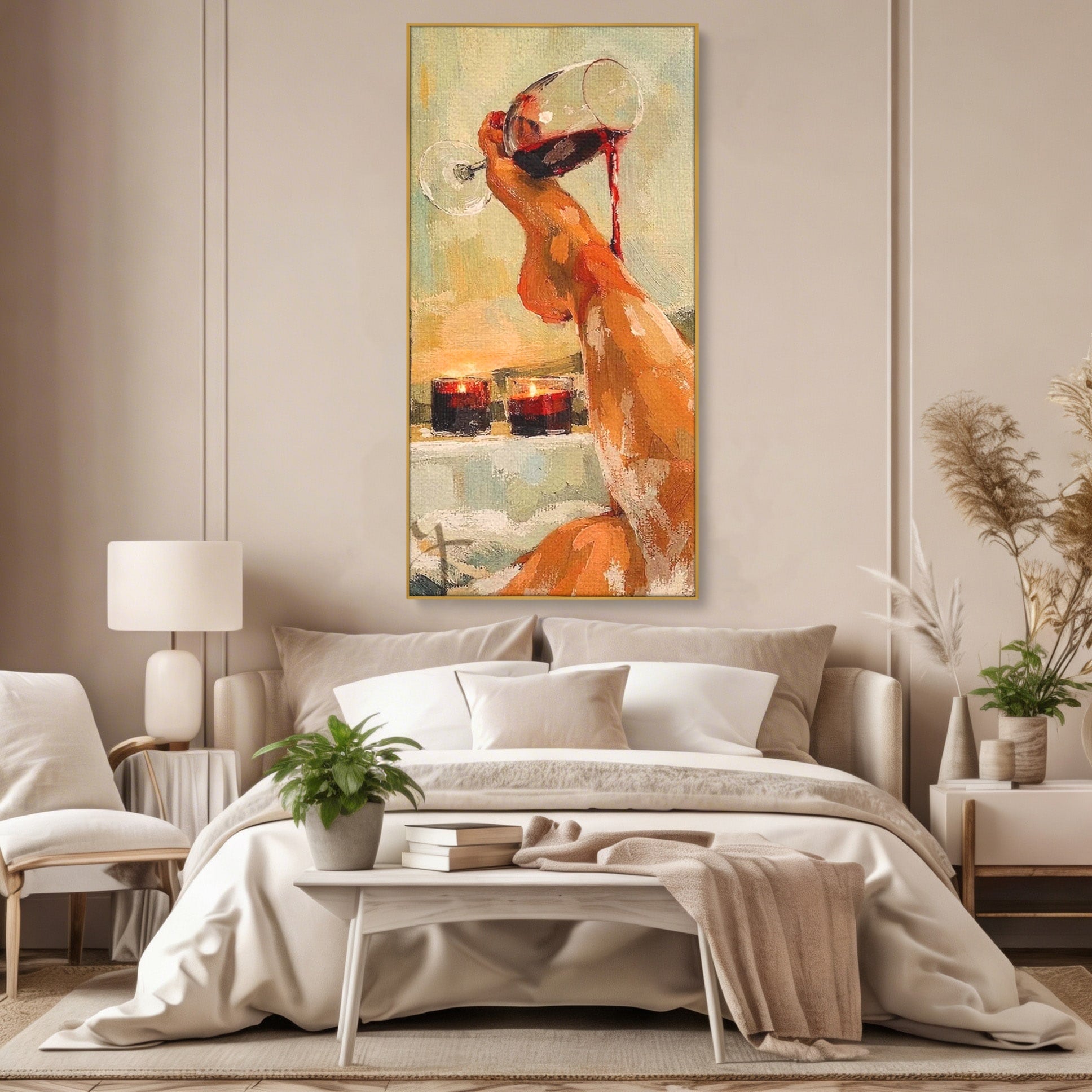 Tablou Canvas Premium LuxCanva® PI1023, Relaxare In Cada, Cada, Vin, Relaxare, Baie, Living, Culori Vibrante