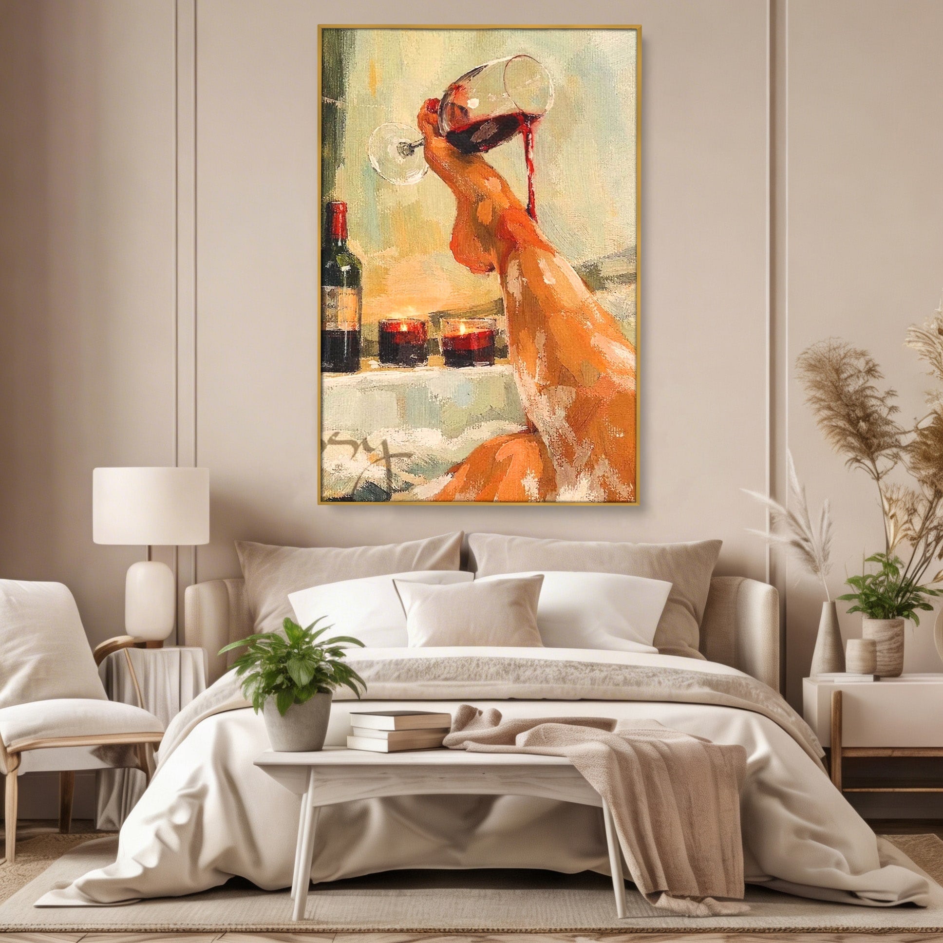 Tablou Canvas Premium LuxCanva® PI1023, Relaxare In Cada, Cada, Vin, Relaxare, Baie, Living, Culori Vibrante