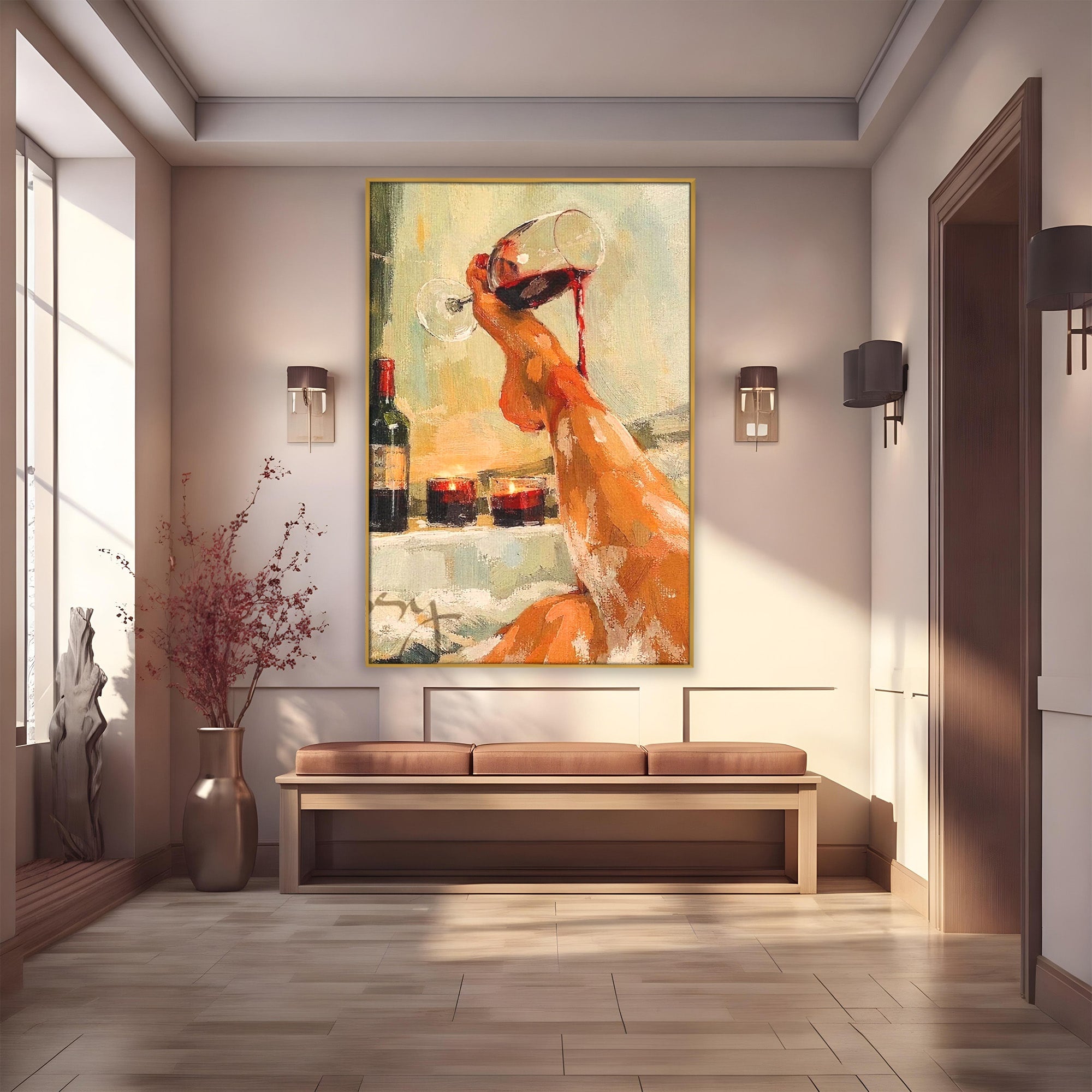 Tablou Canvas Premium LuxCanva® PI1023, Relaxare In Cada, Cada, Vin, Relaxare, Baie, Living, Culori Vibrante
