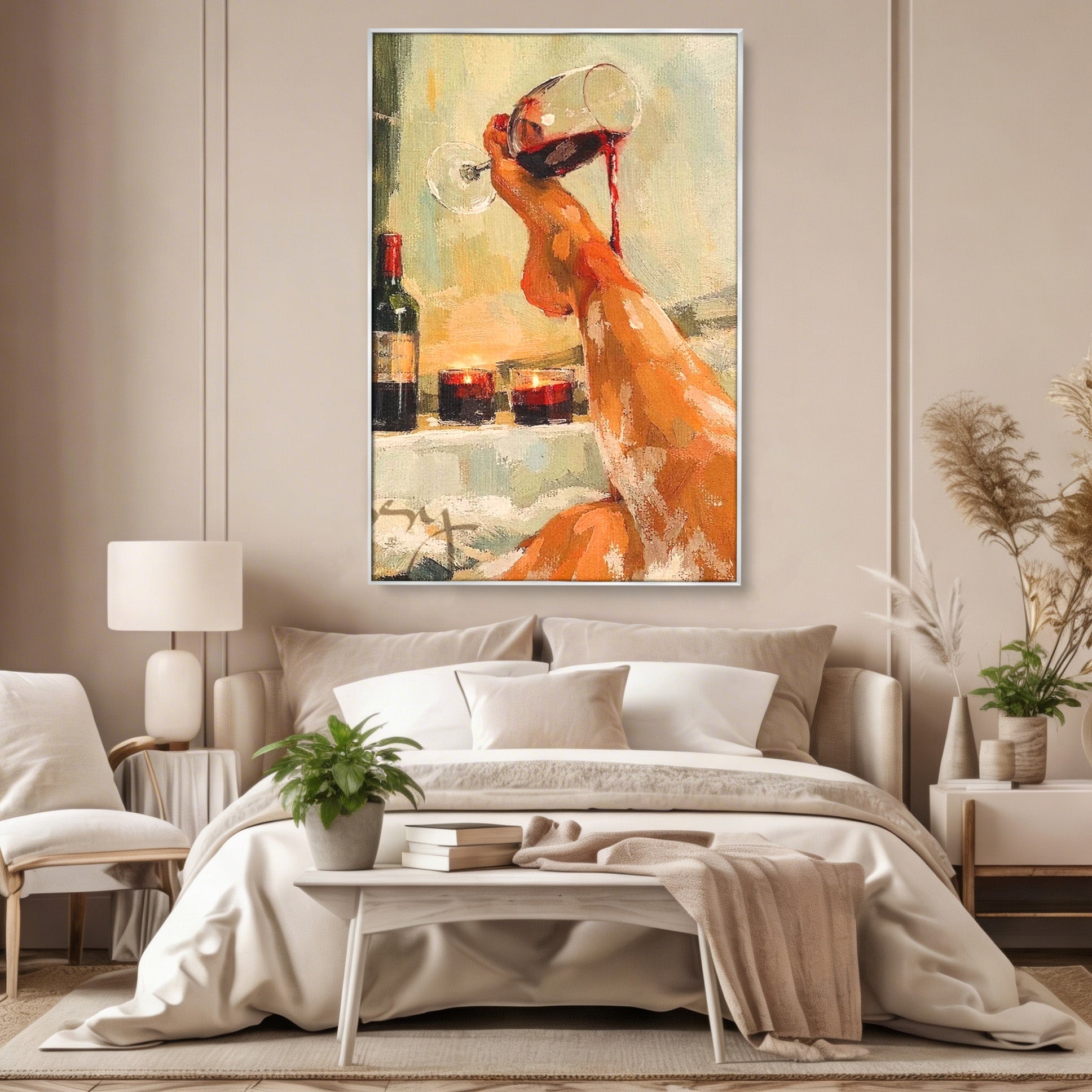 Tablou Canvas Premium LuxCanva® PI1023, Relaxare In Cada, Cada, Vin, Relaxare, Baie, Living, Culori Vibrante