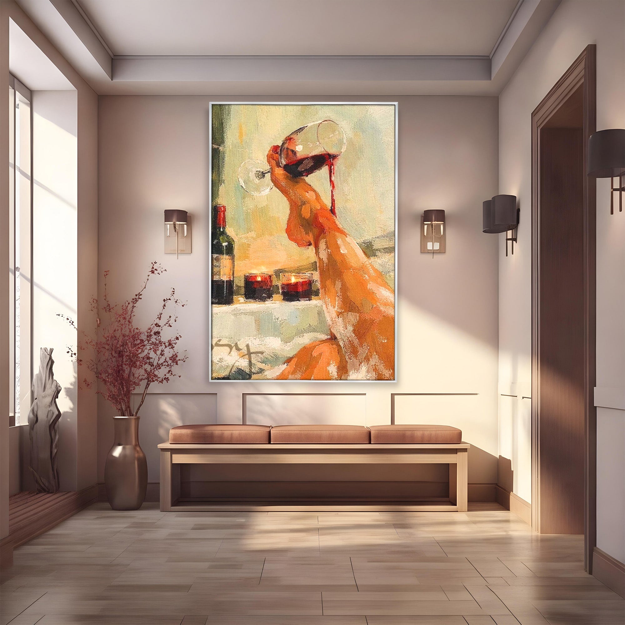 Tablou Canvas Premium LuxCanva® PI1023, Relaxare In Cada, Cada, Vin, Relaxare, Baie, Living, Culori Vibrante
