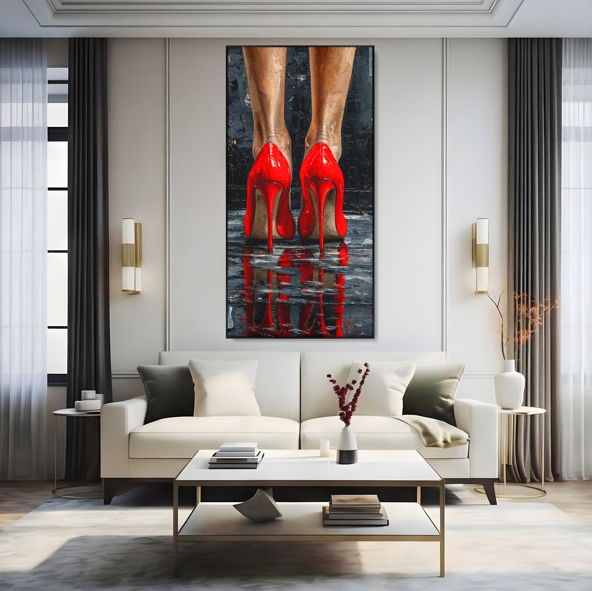 Tablou Canvas Premium LuxCanva® PI1025, Pantofi Rosii Eleganti, Tocuri, Eleganta, Moda, Glamour, Dormitor, Living, Culori Vibrante