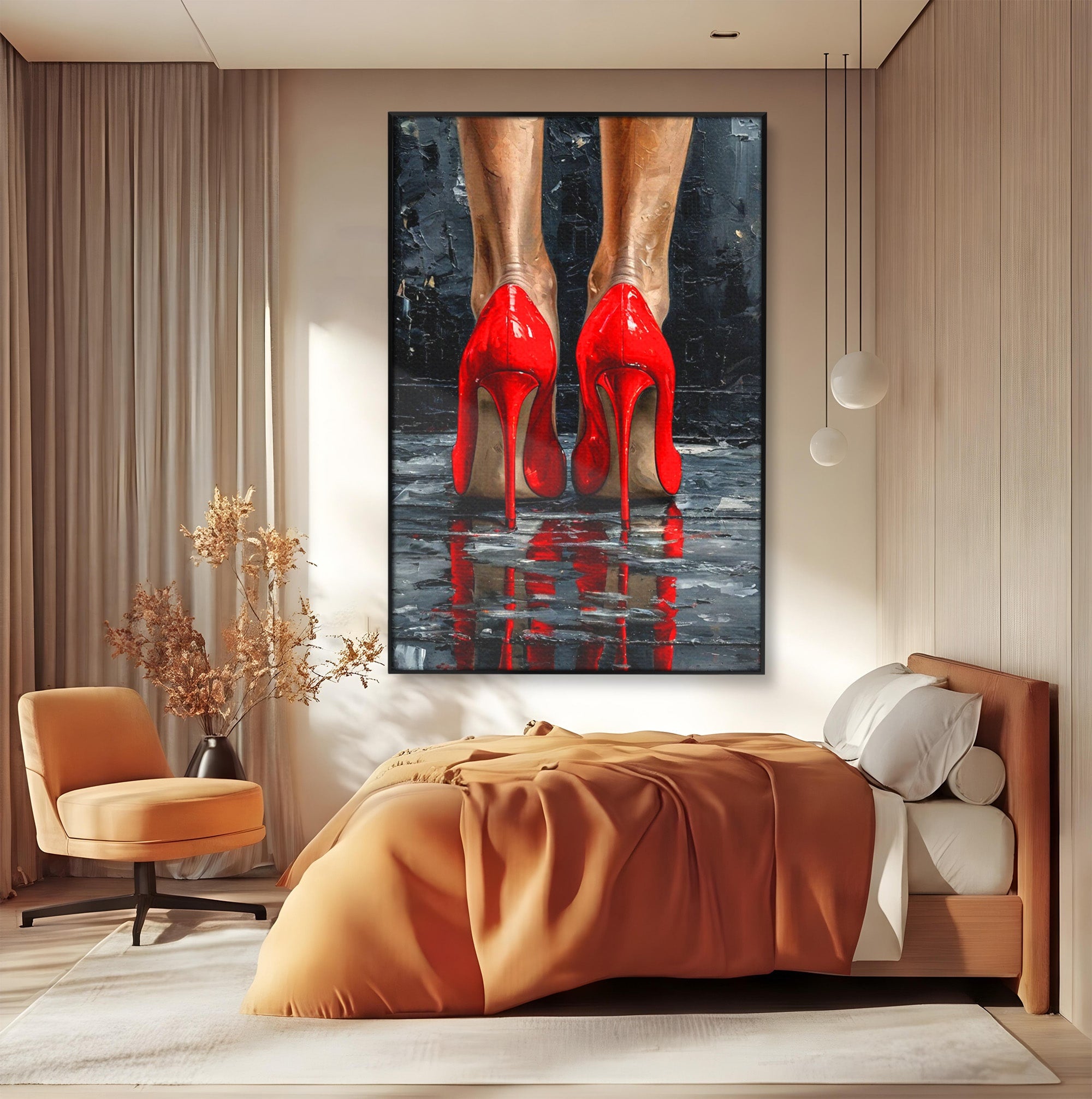 Tablou Canvas Premium LuxCanva® PI1025, Pantofi Rosii Eleganti, Tocuri, Eleganta, Moda, Glamour, Dormitor, Living, Culori Vibrante