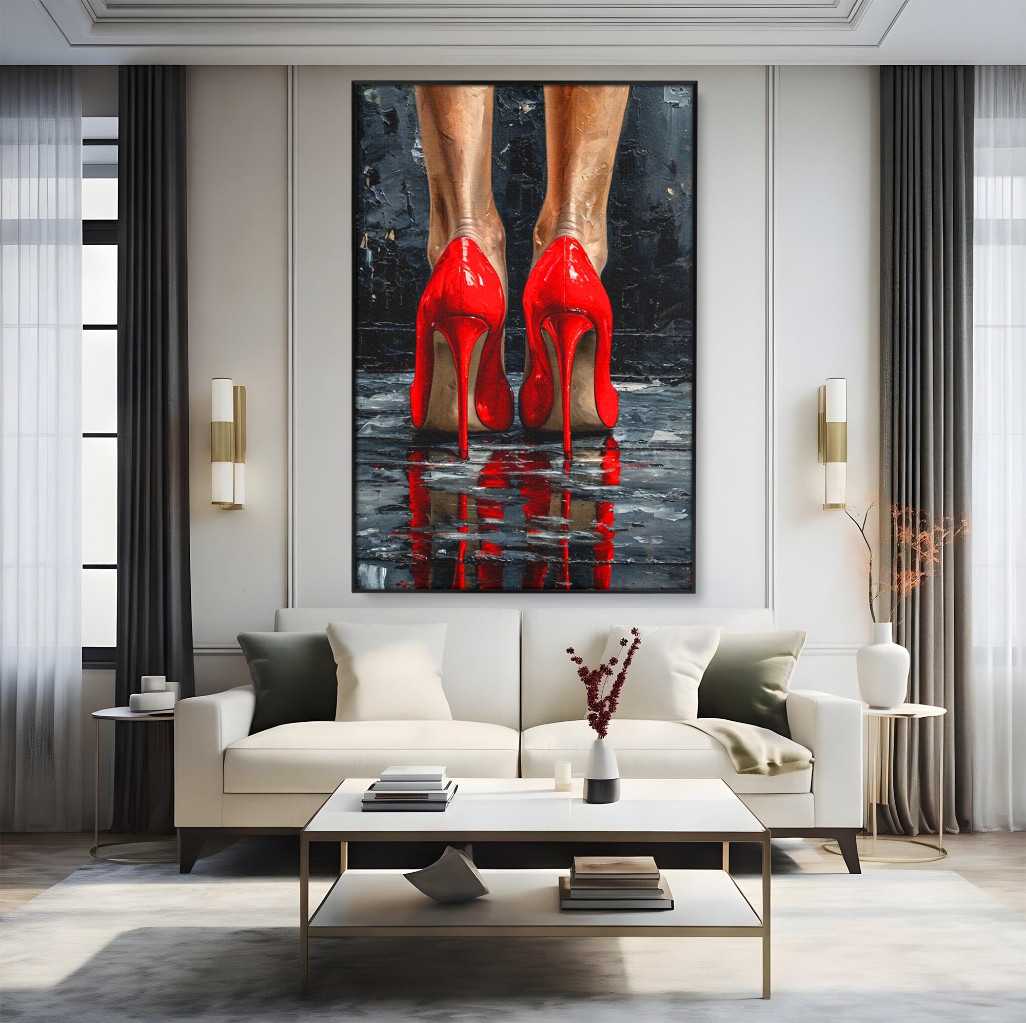 Tablou Canvas Premium LuxCanva® PI1025, Pantofi Rosii Eleganti, Tocuri, Eleganta, Moda, Glamour, Dormitor, Living, Culori Vibrante