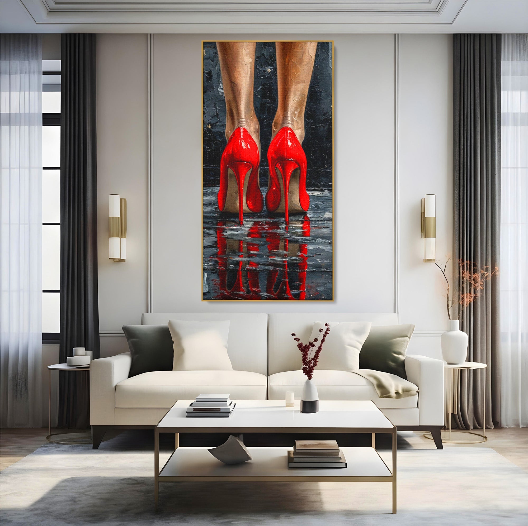 Tablou Canvas Premium LuxCanva® PI1025, Pantofi Rosii Eleganti, Tocuri, Eleganta, Moda, Glamour, Dormitor, Living, Culori Vibrante