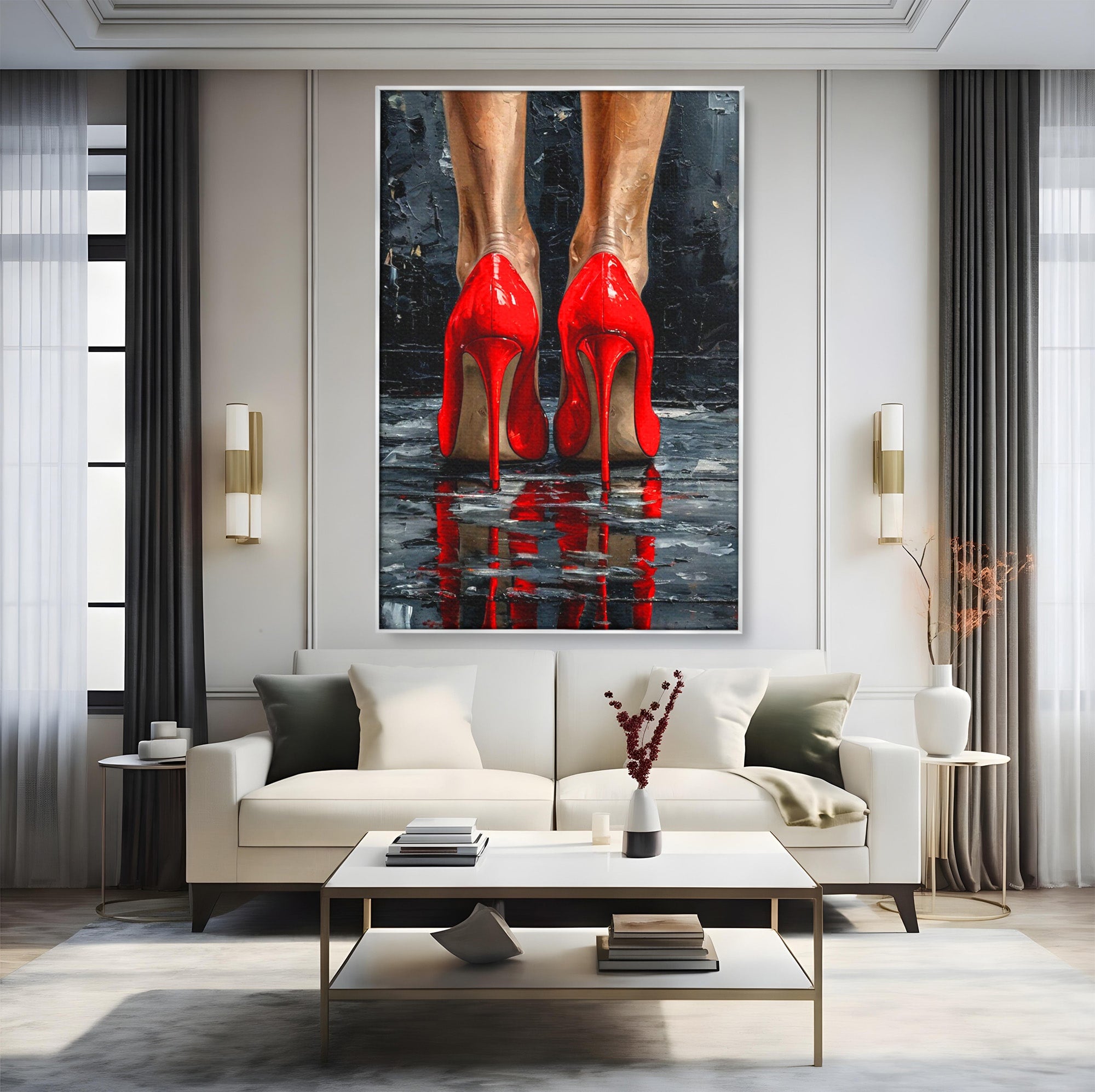 Tablou Canvas Premium LuxCanva® PI1025, Pantofi Rosii Eleganti, Tocuri, Eleganta, Moda, Glamour, Dormitor, Living, Culori Vibrante