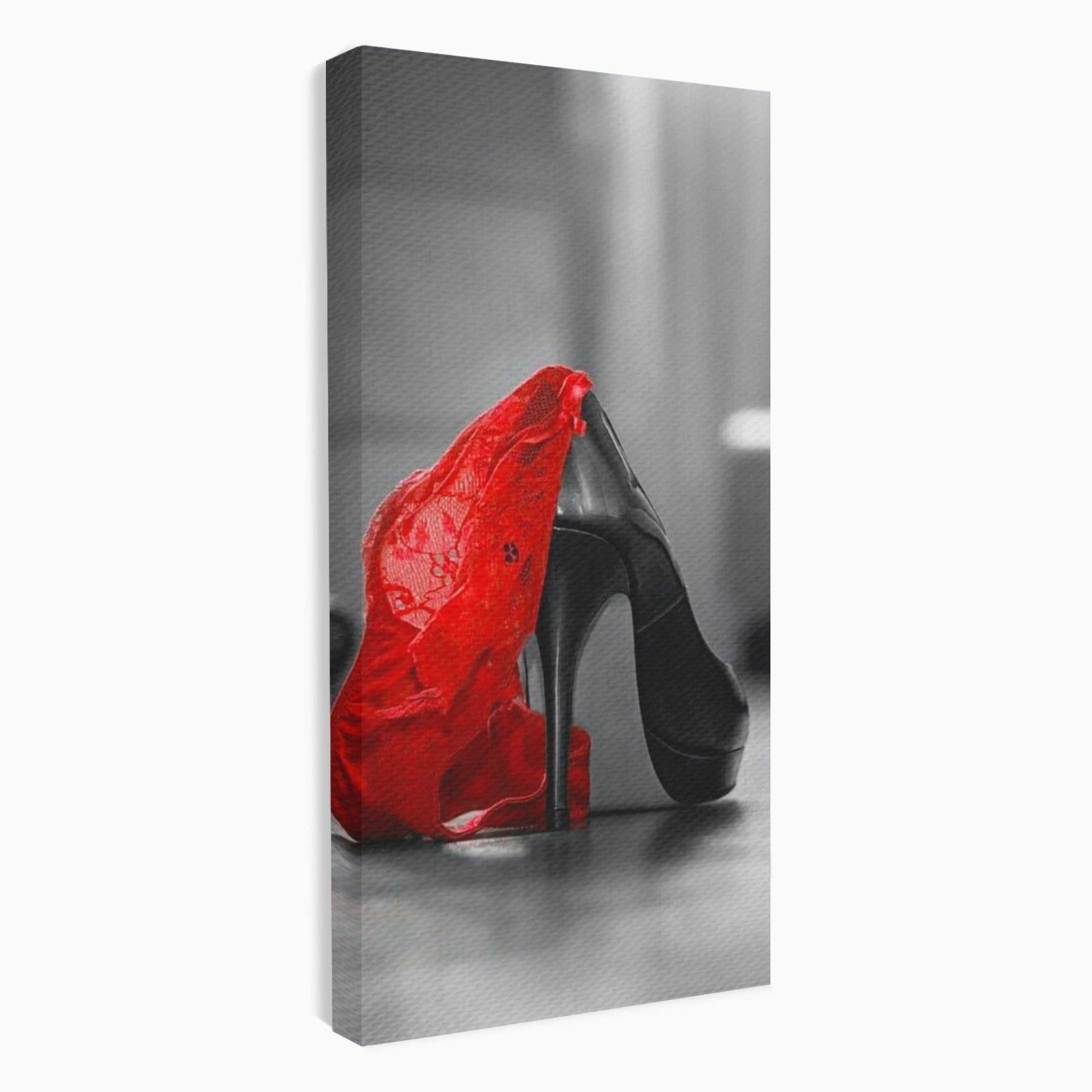 Tablou Canvas Premium LuxCanva® PI1026, Stiletto Rosu, Pantof, Lingerie, Eleganta, Dormitor, Seductie, Culori Vibrante