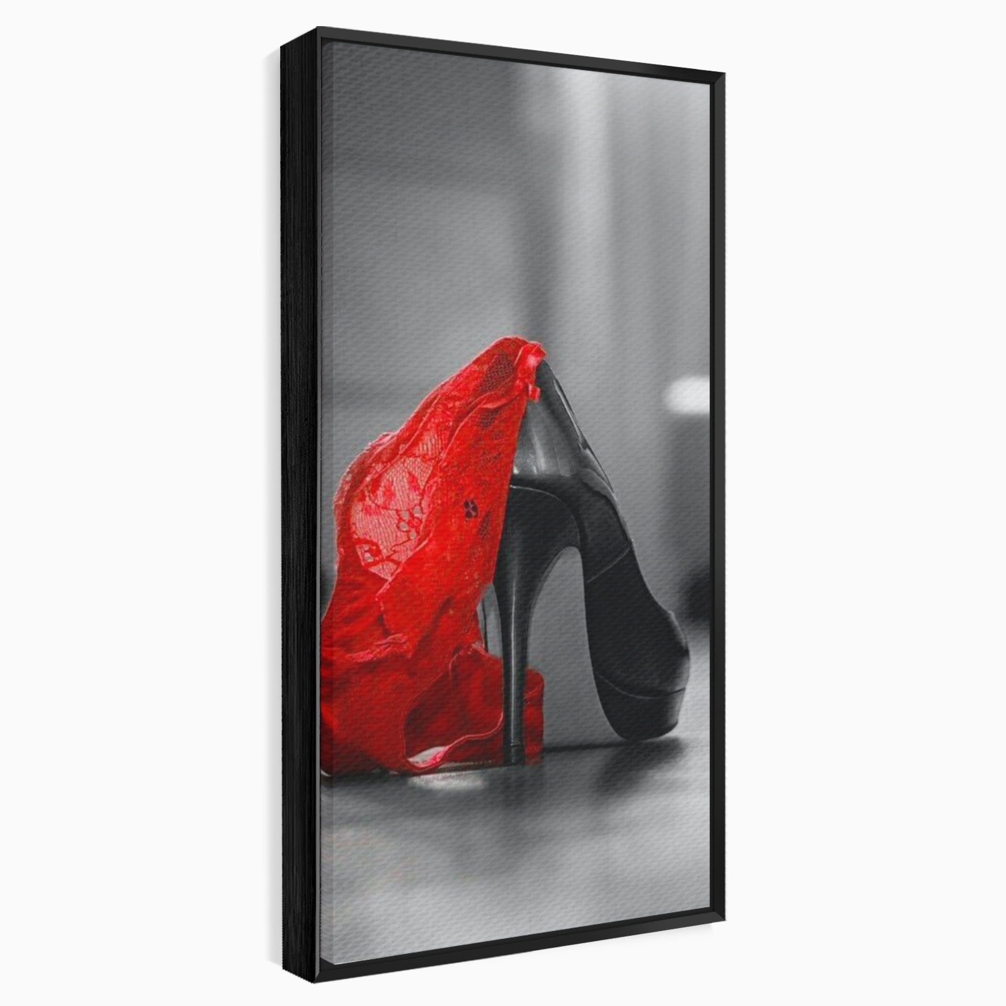 Tablou Canvas Premium LuxCanva® PI1026, Stiletto Rosu, Pantof, Lingerie, Eleganta, Dormitor, Seductie, Culori Vibrante