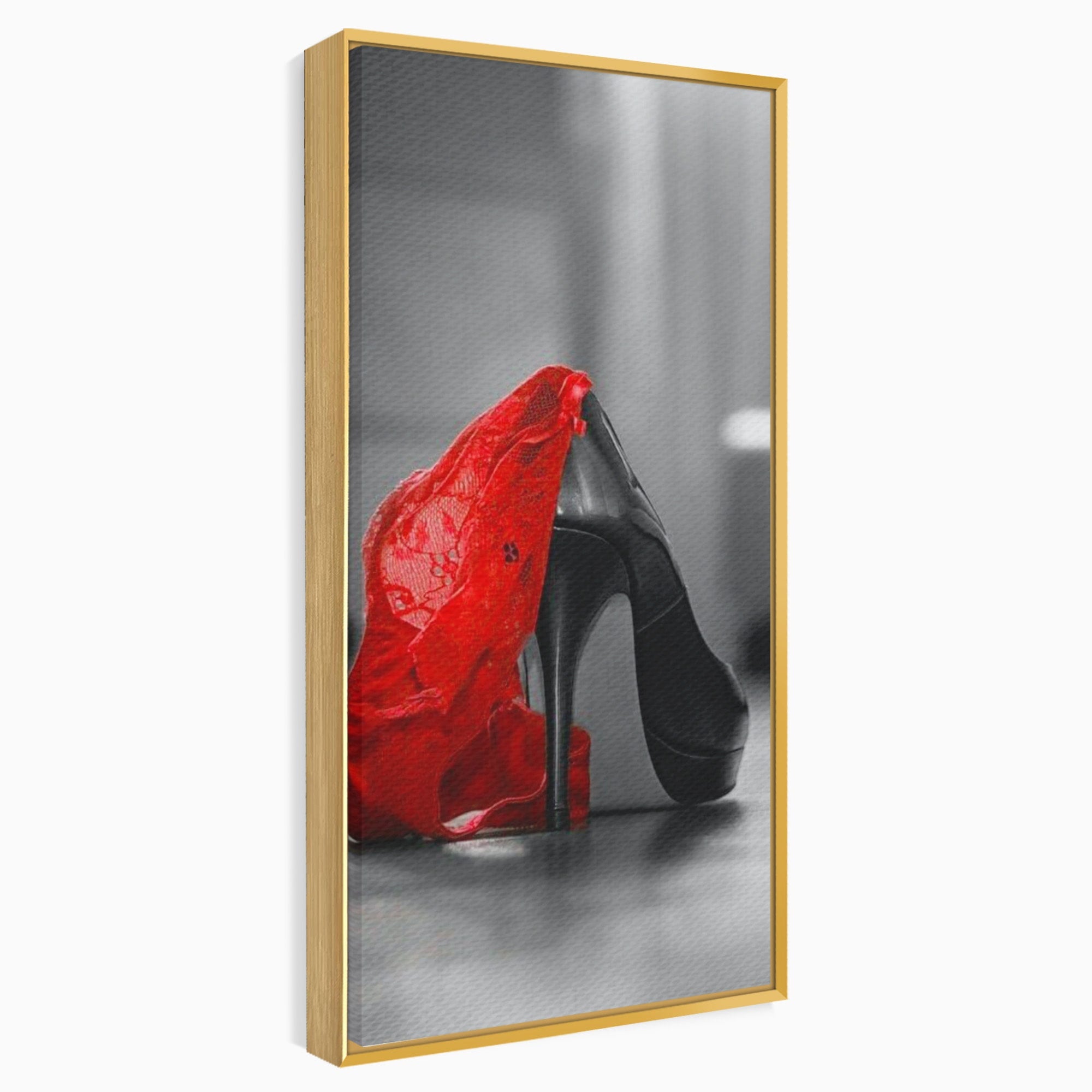 Tablou Canvas Premium LuxCanva® PI1026, Stiletto Rosu, Pantof, Lingerie, Eleganta, Dormitor, Seductie, Culori Vibrante
