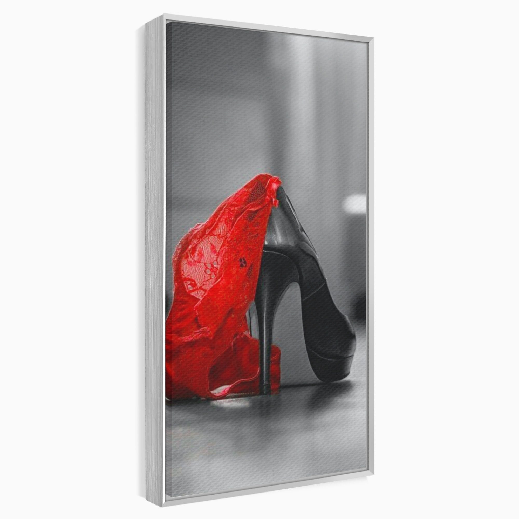 Tablou Canvas Premium LuxCanva® PI1026, Stiletto Rosu, Pantof, Lingerie, Eleganta, Dormitor, Seductie, Culori Vibrante