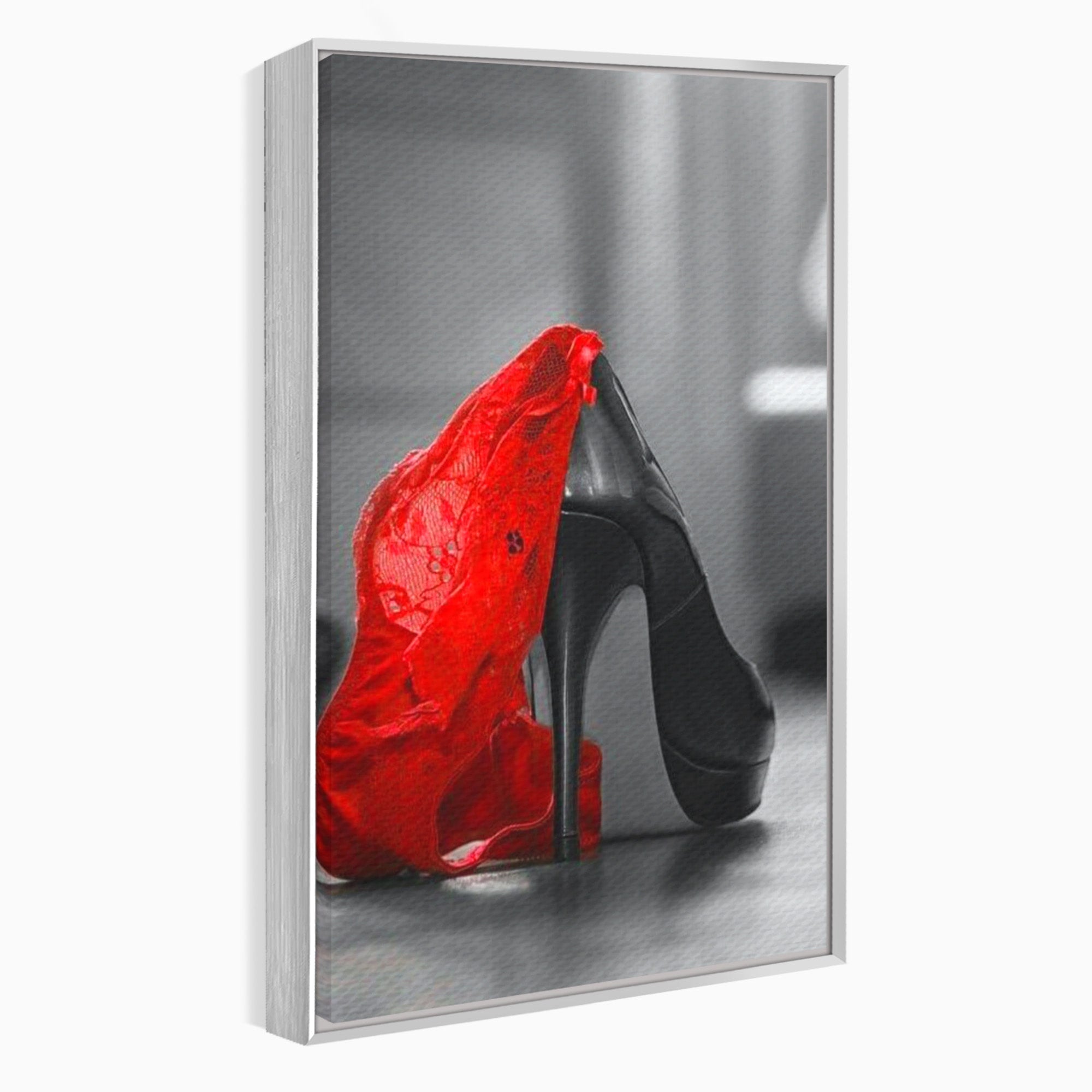 Tablou Canvas Premium LuxCanva® PI1026, Stiletto Rosu, Pantof, Lingerie, Eleganta, Dormitor, Seductie, Culori Vibrante