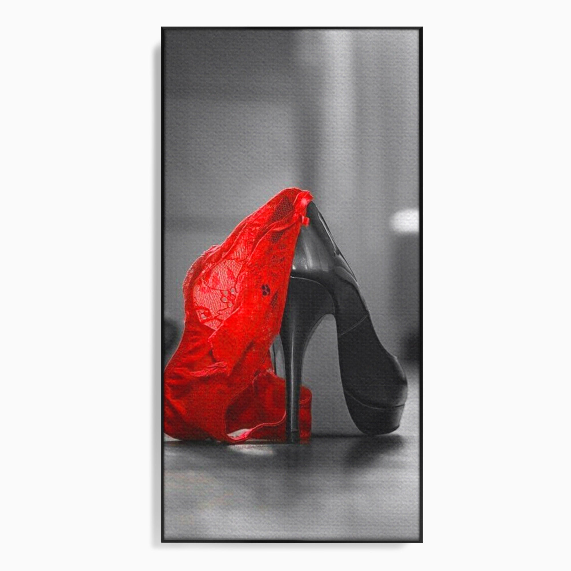 Tablou Canvas Premium LuxCanva® PI1026, Stiletto Rosu, Pantof, Lingerie, Eleganta, Dormitor, Seductie, Culori Vibrante