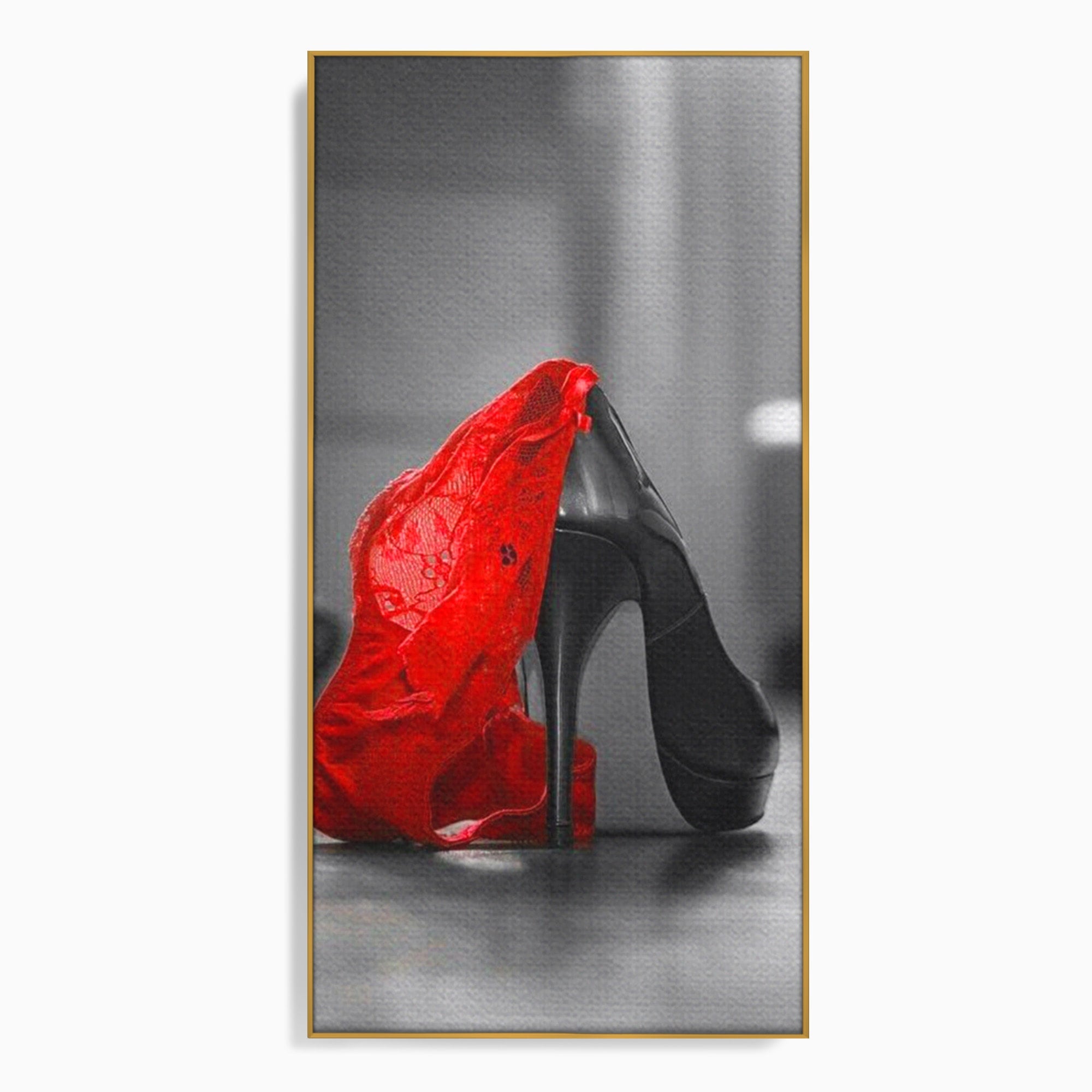Tablou Canvas Premium LuxCanva® PI1026, Stiletto Rosu, Pantof, Lingerie, Eleganta, Dormitor, Seductie, Culori Vibrante