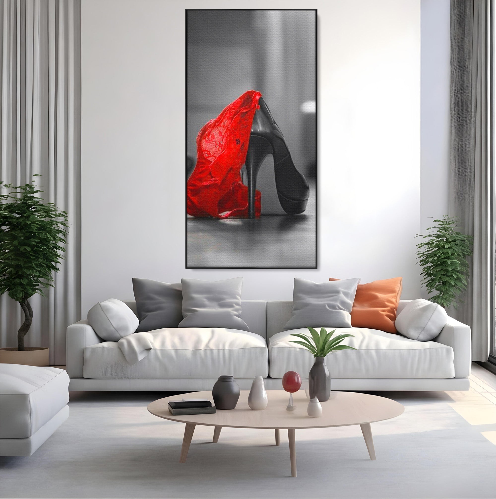 Tablou Canvas Premium LuxCanva® PI1026, Stiletto Rosu, Pantof, Lingerie, Eleganta, Dormitor, Seductie, Culori Vibrante