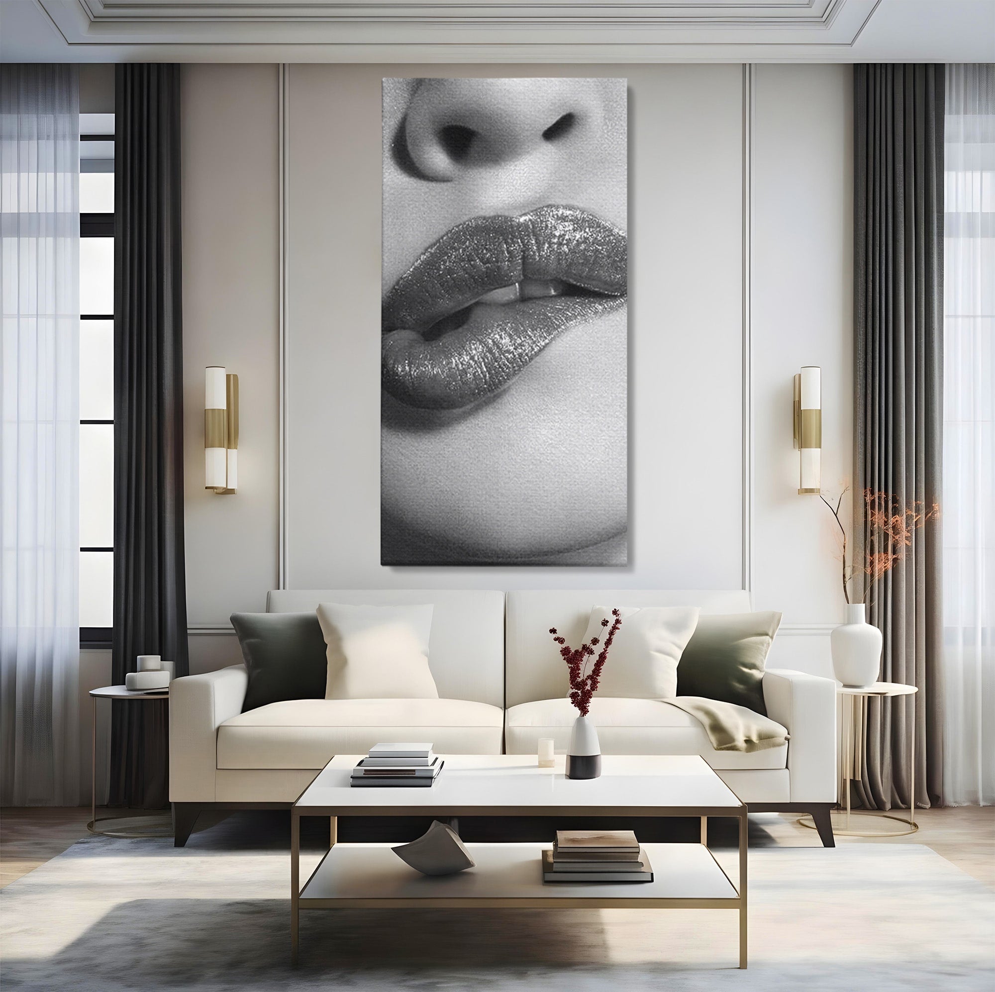 Tablou Canvas Premium LuxCanva® PI1027, Buze Seducatoare, Muscatura, Femeie, Glamour, Dormitor, Living, Culori Vibrante