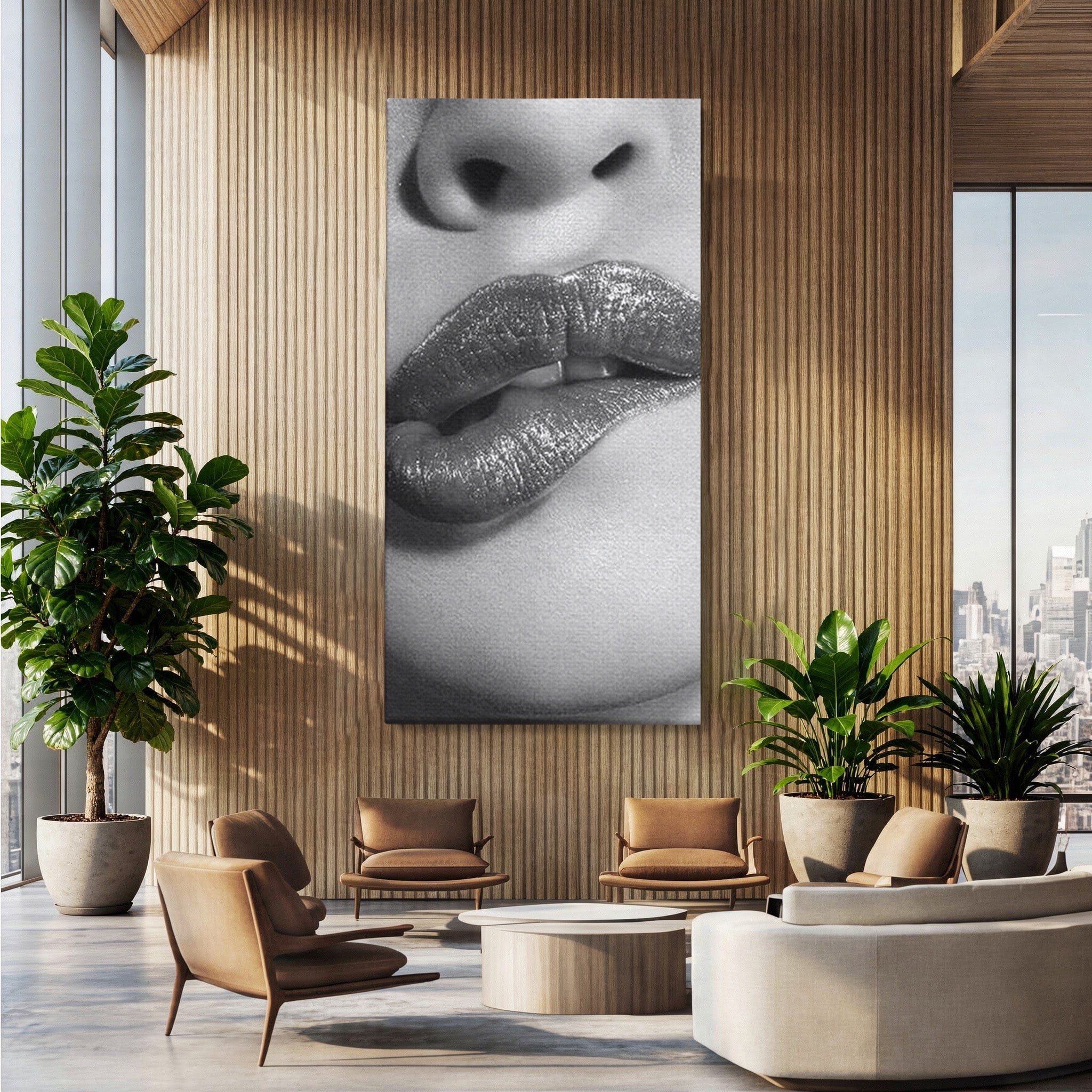Tablou Canvas Premium LuxCanva® PI1027, Buze Seducatoare, Muscatura, Femeie, Glamour, Dormitor, Living, Culori Vibrante