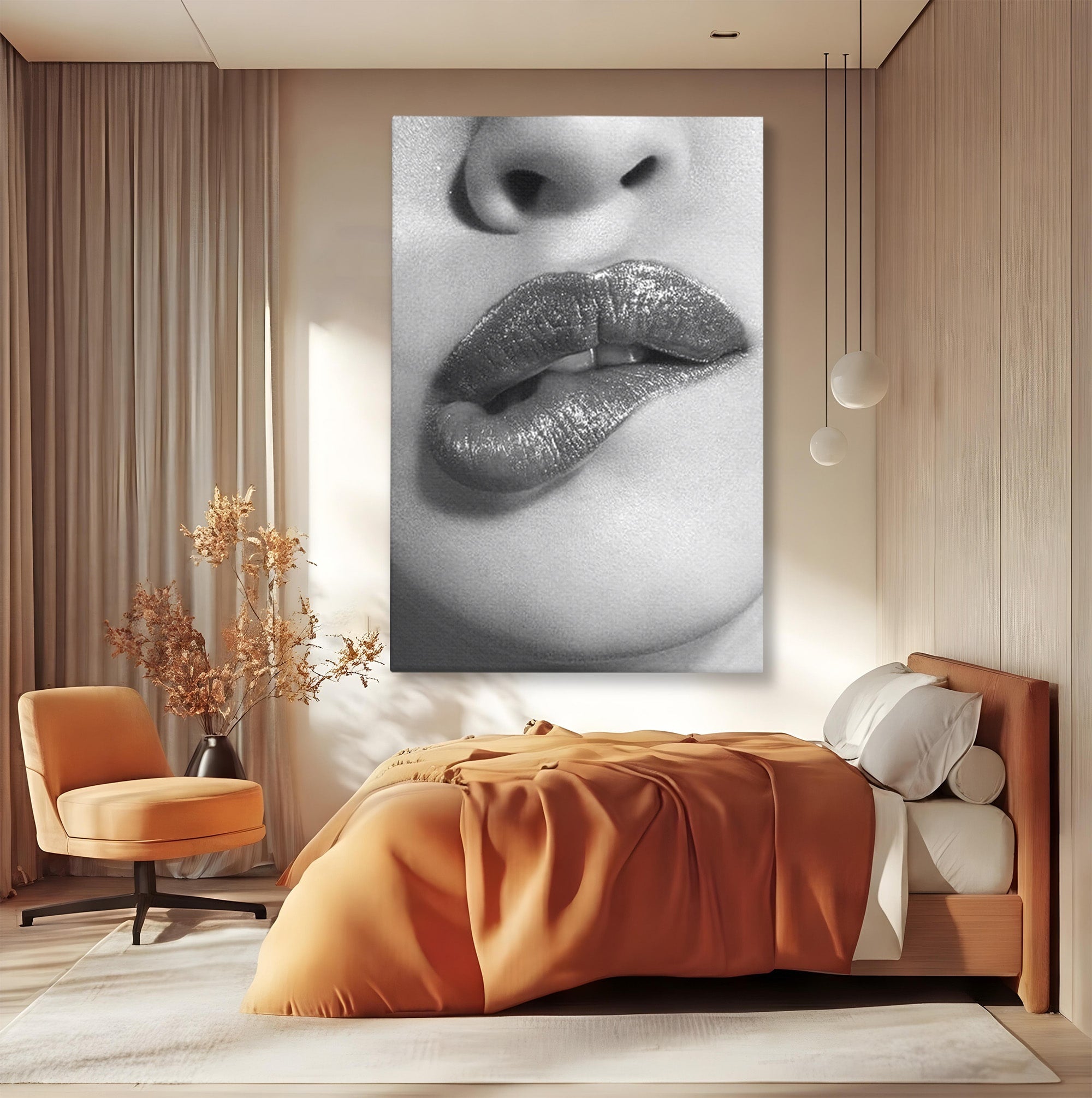 Tablou Canvas Premium LuxCanva® PI1027, Buze Seducatoare, Muscatura, Femeie, Glamour, Dormitor, Living, Culori Vibrante