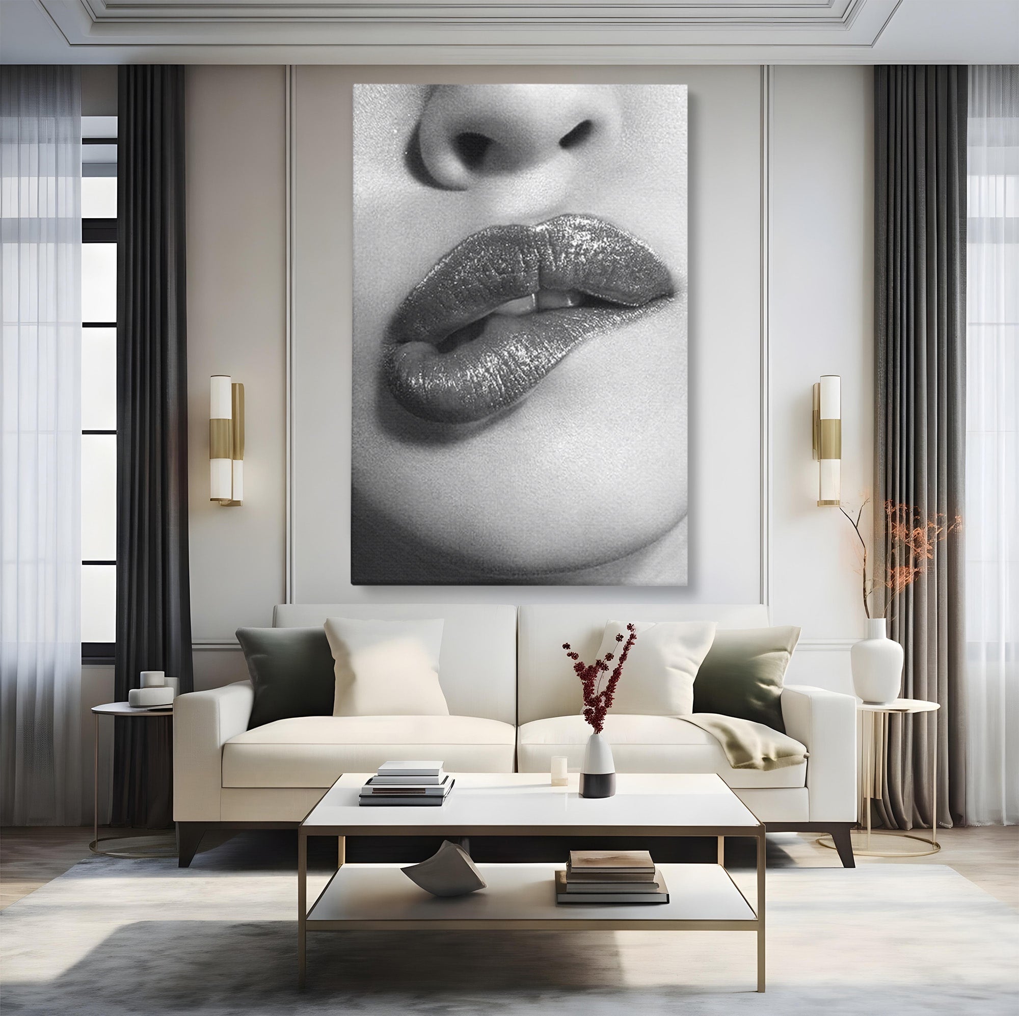 Tablou Canvas Premium LuxCanva® PI1027, Buze Seducatoare, Muscatura, Femeie, Glamour, Dormitor, Living, Culori Vibrante