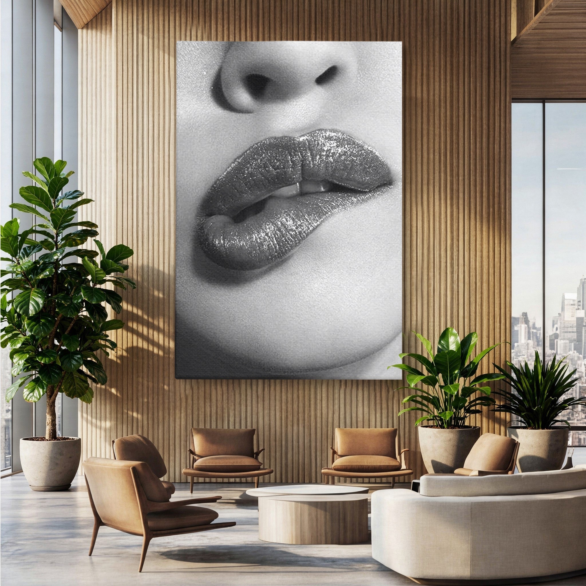 Tablou Canvas Premium LuxCanva® PI1027, Buze Seducatoare, Muscatura, Femeie, Glamour, Dormitor, Living, Culori Vibrante