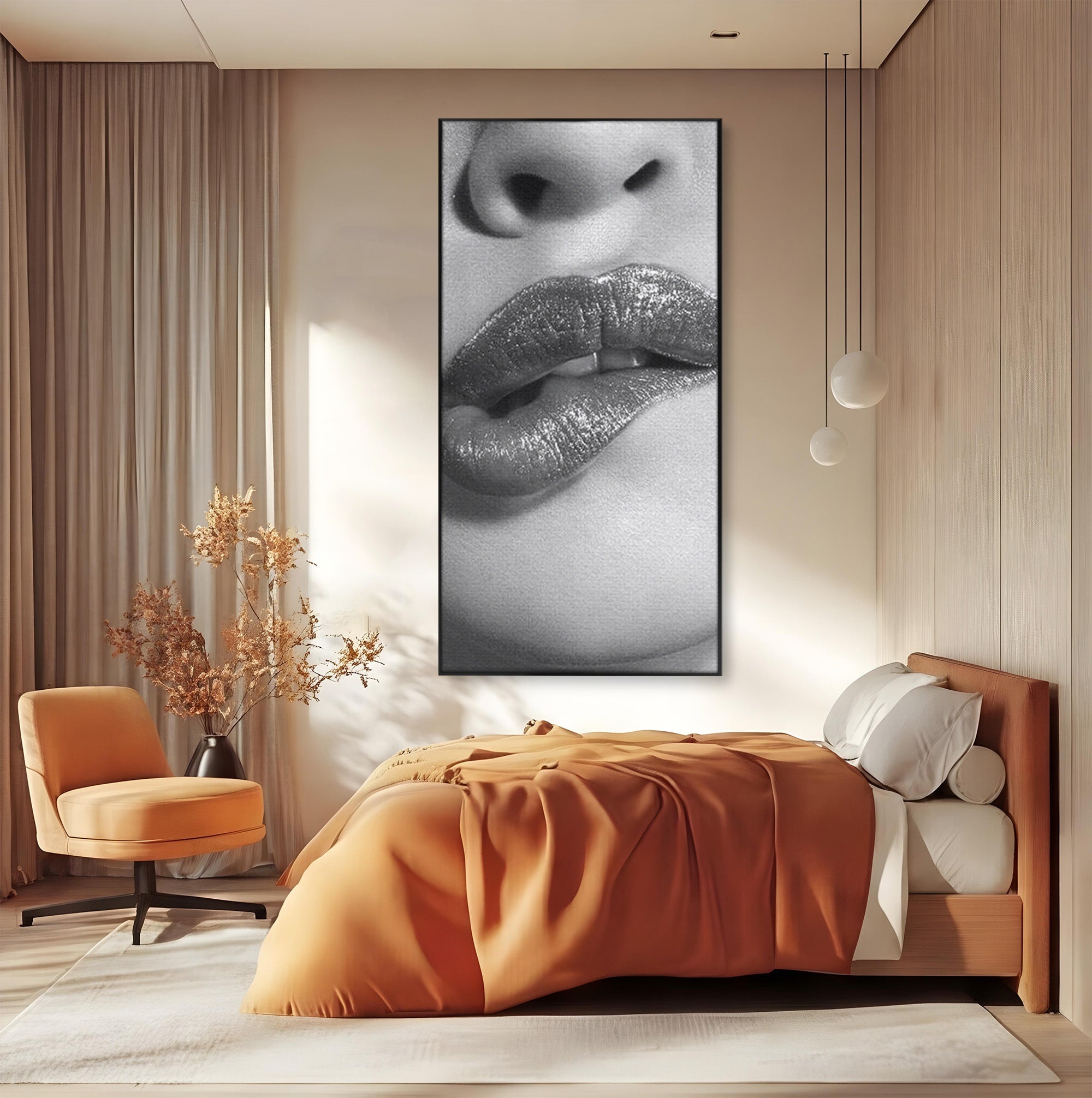 Tablou Canvas Premium LuxCanva® PI1027, Buze Seducatoare, Muscatura, Femeie, Glamour, Dormitor, Living, Culori Vibrante