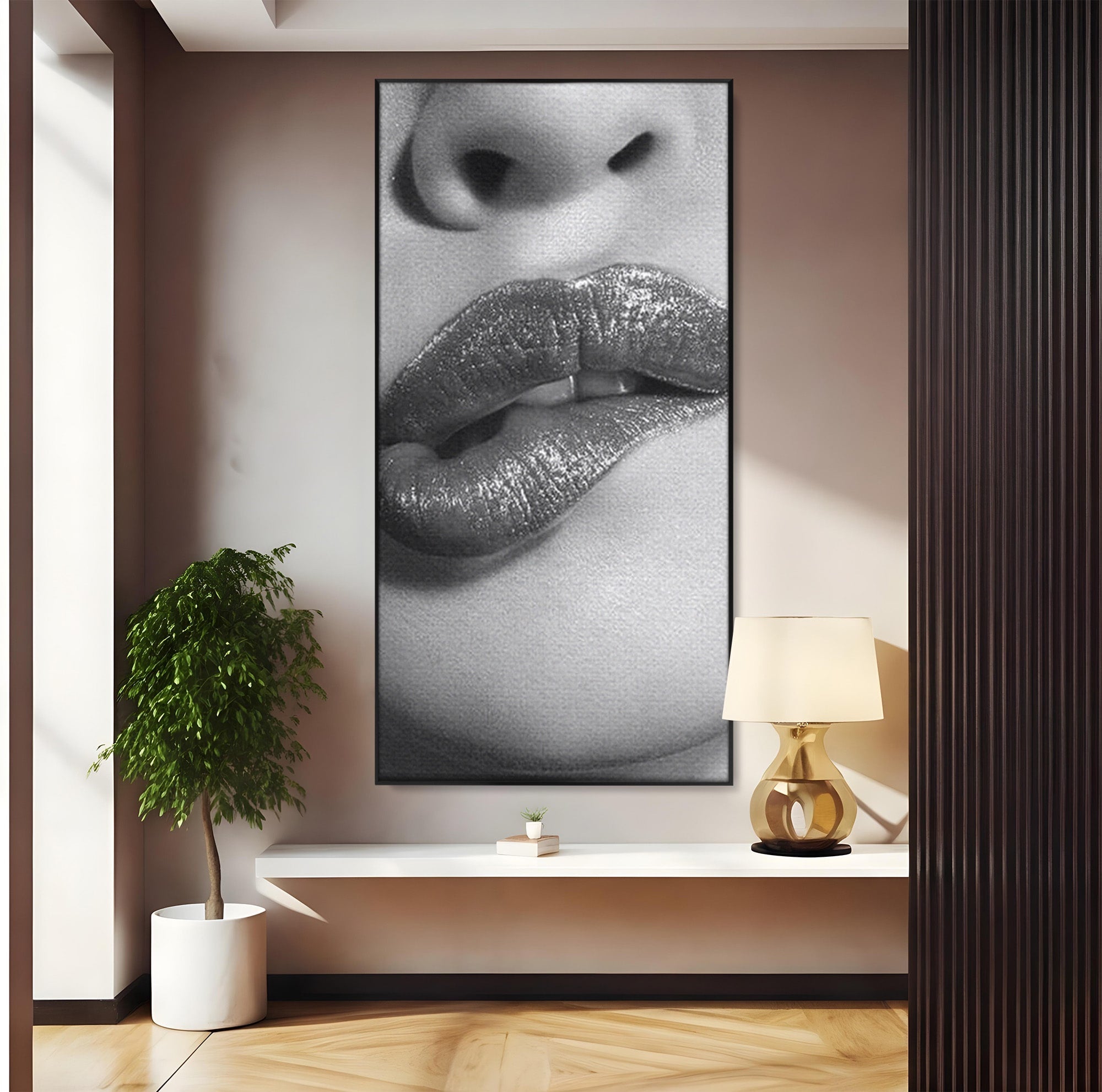 Tablou Canvas Premium LuxCanva® PI1027, Buze Seducatoare, Muscatura, Femeie, Glamour, Dormitor, Living, Culori Vibrante