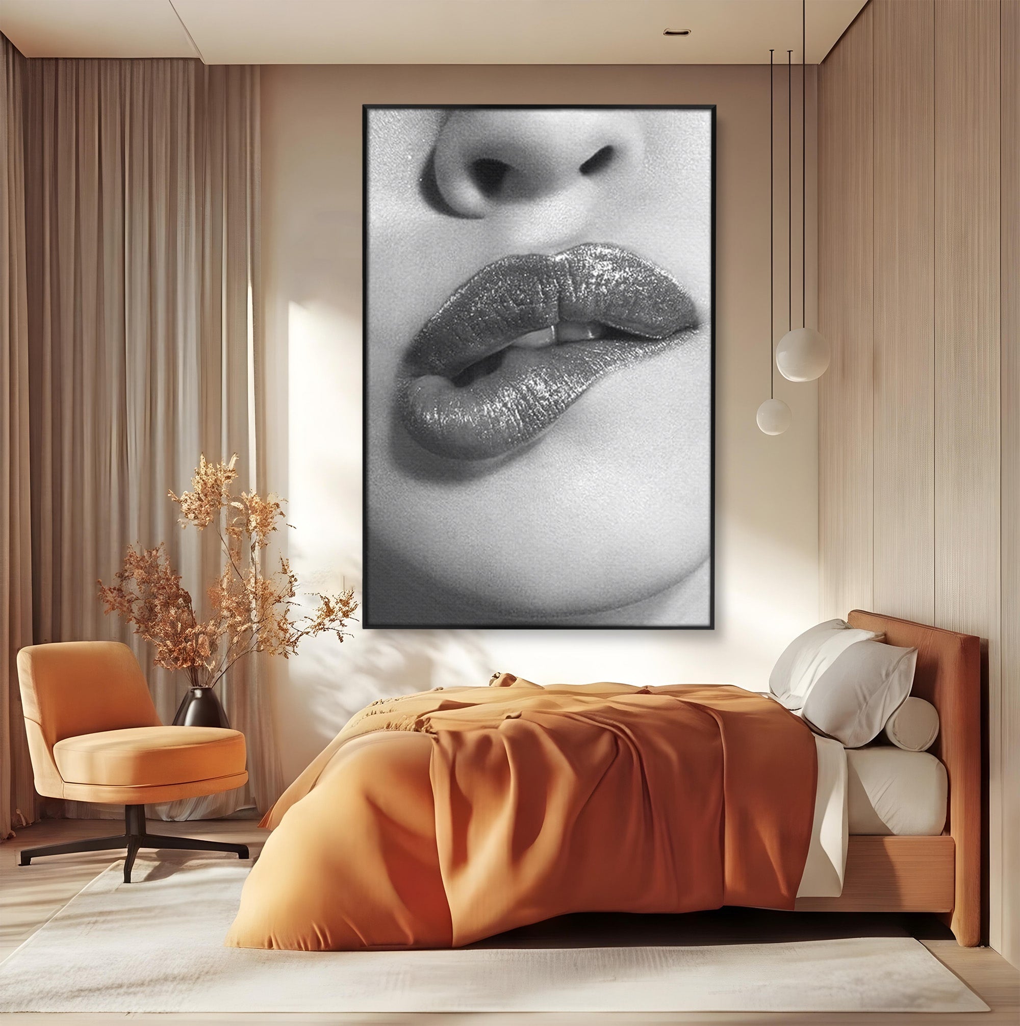 Tablou Canvas Premium LuxCanva® PI1027, Buze Seducatoare, Muscatura, Femeie, Glamour, Dormitor, Living, Culori Vibrante