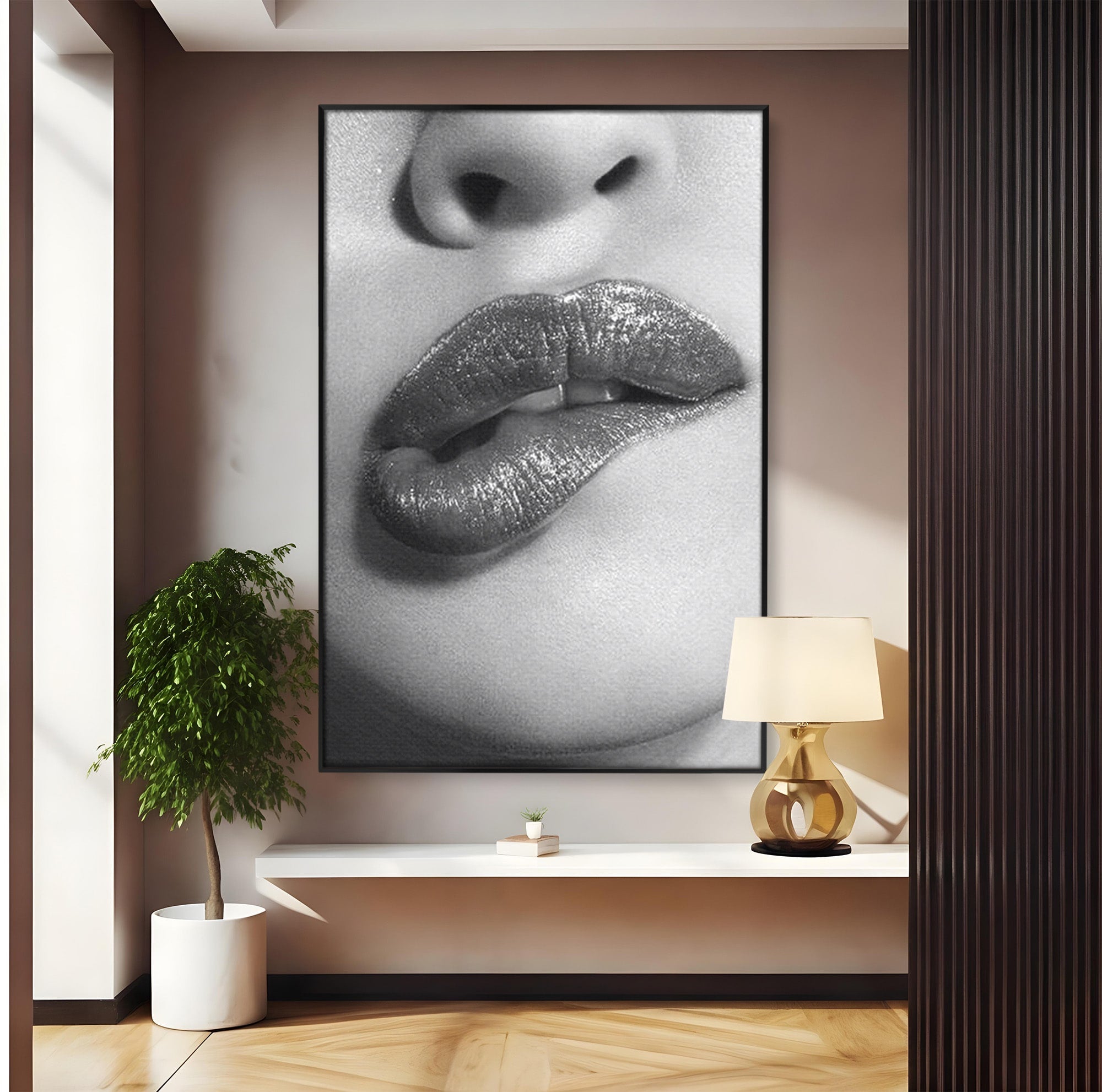 Tablou Canvas Premium LuxCanva® PI1027, Buze Seducatoare, Muscatura, Femeie, Glamour, Dormitor, Living, Culori Vibrante