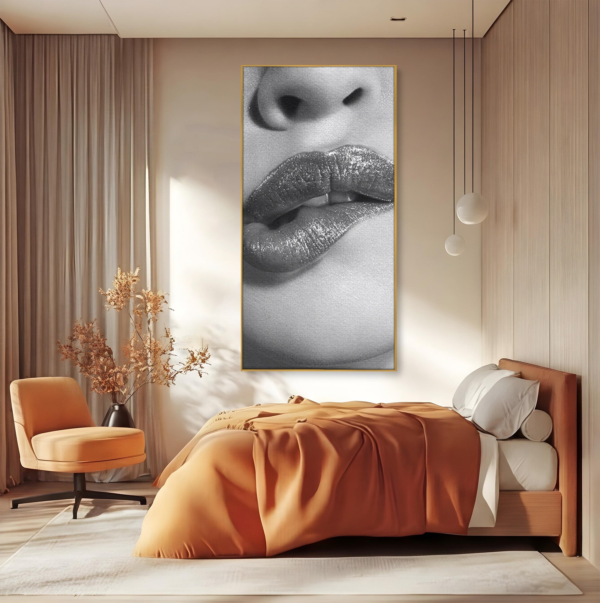 Tablou Canvas Premium LuxCanva® PI1027, Buze Seducatoare, Muscatura, Femeie, Glamour, Dormitor, Living, Culori Vibrante