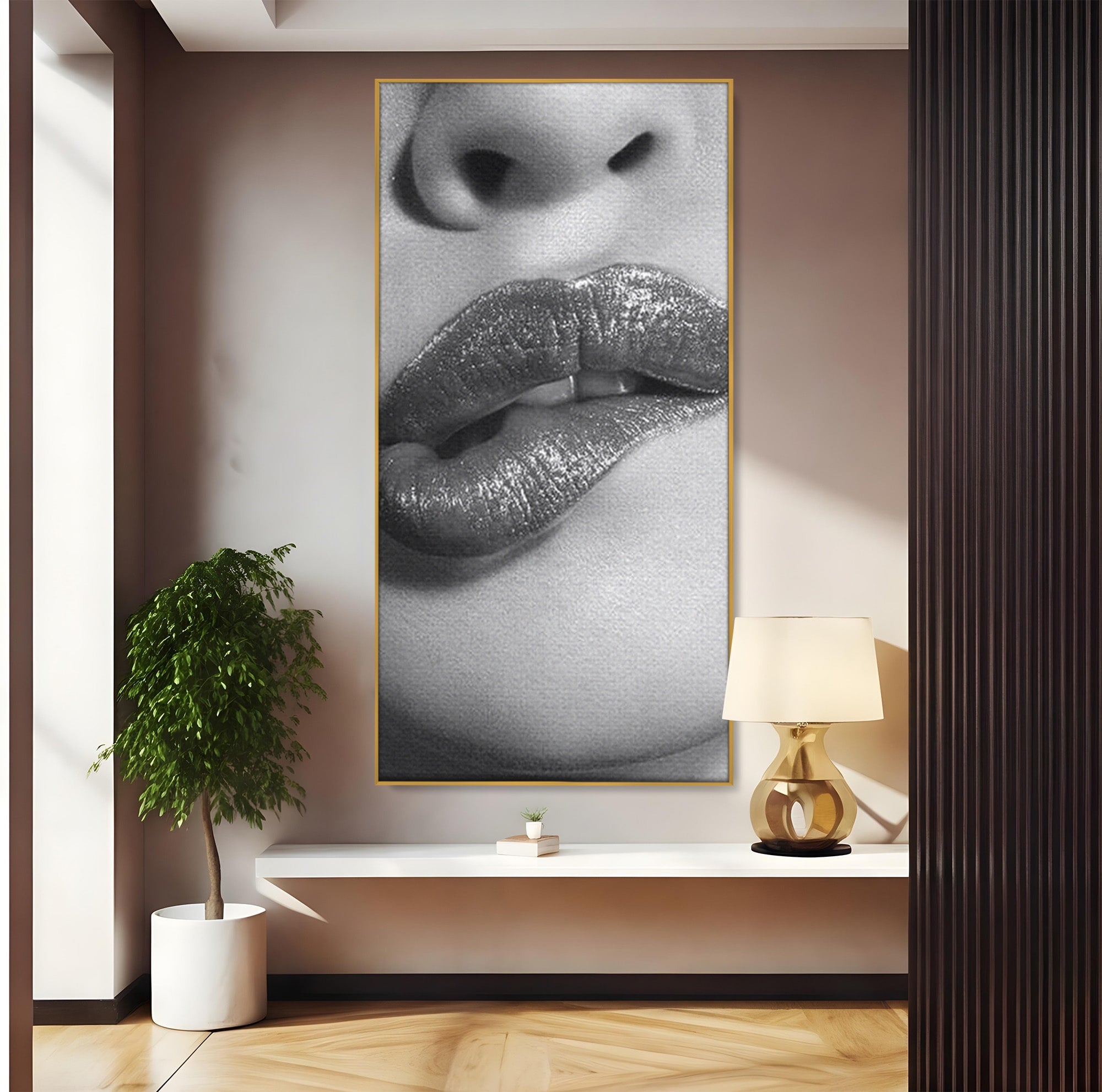 Tablou Canvas Premium LuxCanva® PI1027, Buze Seducatoare, Muscatura, Femeie, Glamour, Dormitor, Living, Culori Vibrante