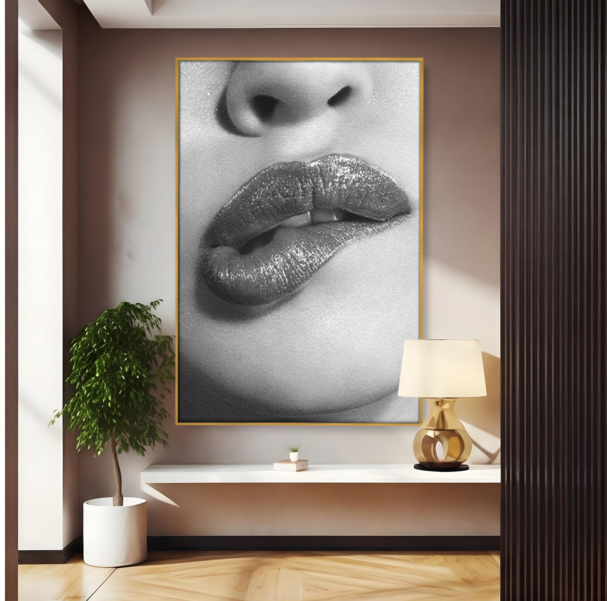 Tablou Canvas Premium LuxCanva® PI1027, Buze Seducatoare, Muscatura, Femeie, Glamour, Dormitor, Living, Culori Vibrante