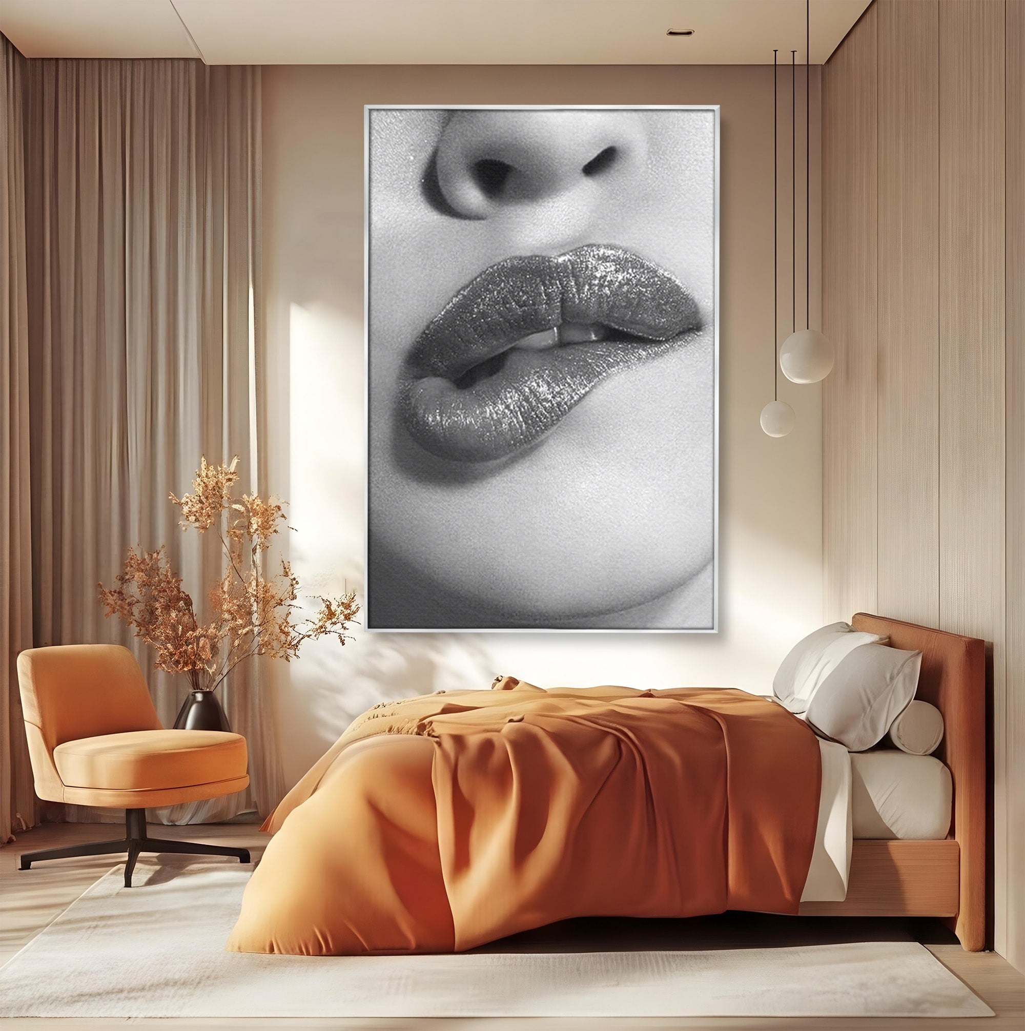 Tablou Canvas Premium LuxCanva® PI1027, Buze Seducatoare, Muscatura, Femeie, Glamour, Dormitor, Living, Culori Vibrante