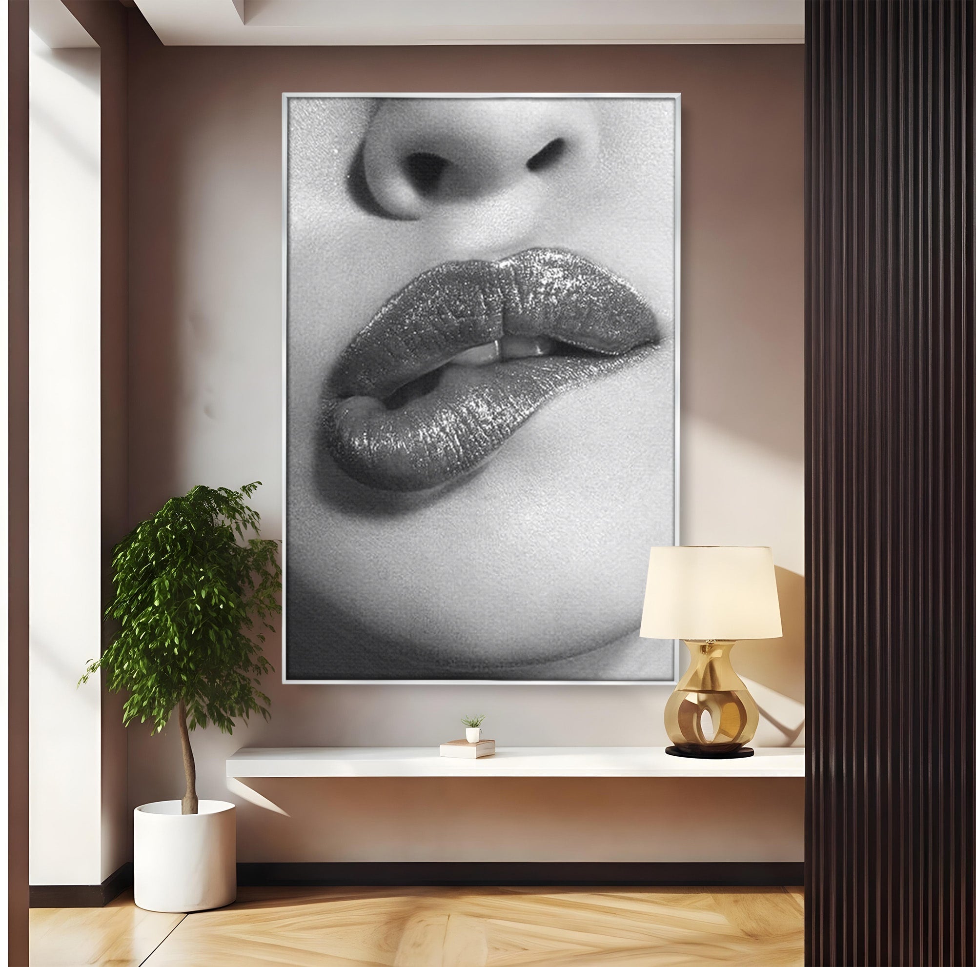Tablou Canvas Premium LuxCanva® PI1027, Buze Seducatoare, Muscatura, Femeie, Glamour, Dormitor, Living, Culori Vibrante