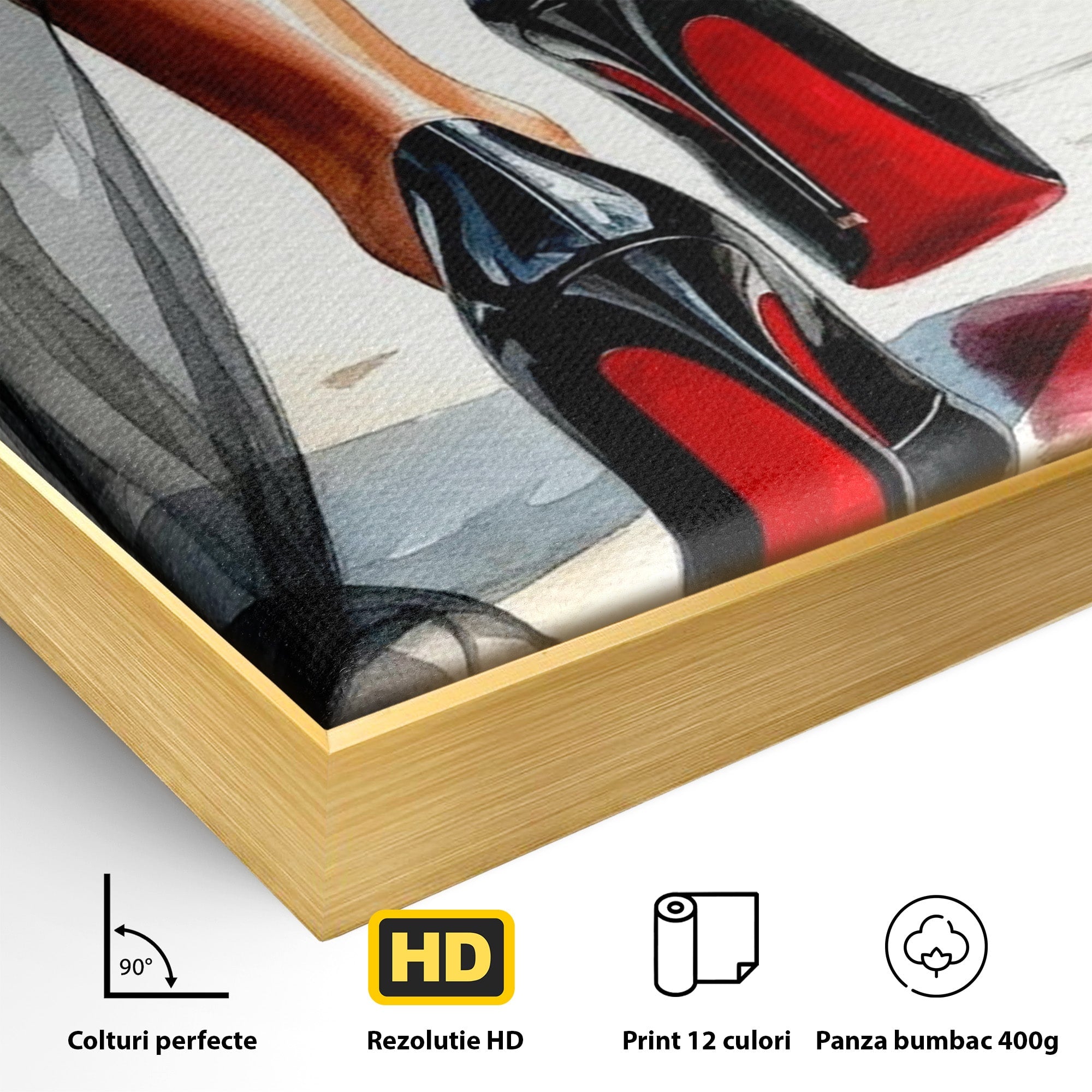 Tablou Canvas Premium LuxCanva® PI1028, Eleganta In Miscare, Pantofi, Moda, Femininitate, Eleganta, Birou, Culori Vibrante
