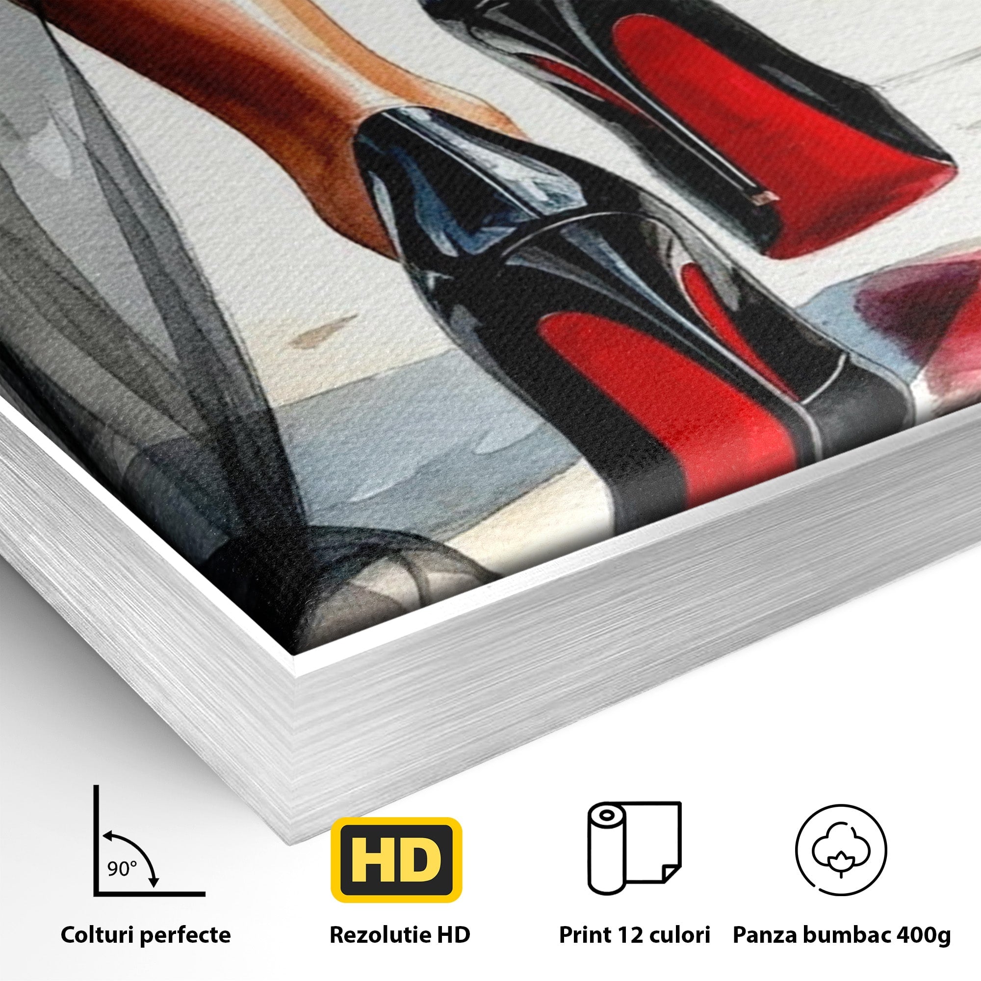 Tablou Canvas Premium LuxCanva® PI1028, Eleganta In Miscare, Pantofi, Moda, Femininitate, Eleganta, Birou, Culori Vibrante