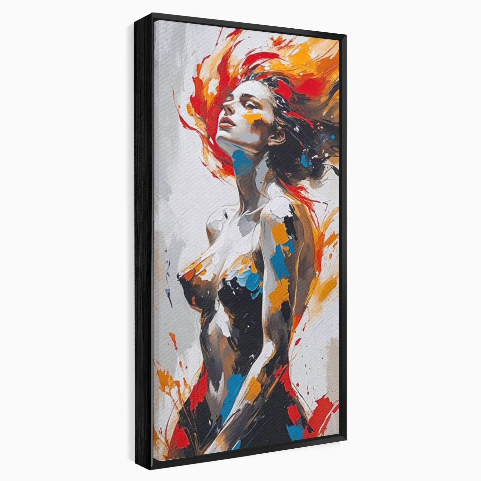 Tablou Canvas Premium LuxCanva® PI1029, Femeie In Flacari, Femeie, Corp, Nuditate, Arta Abstracta, Emotie, Living, Culori Vibrante