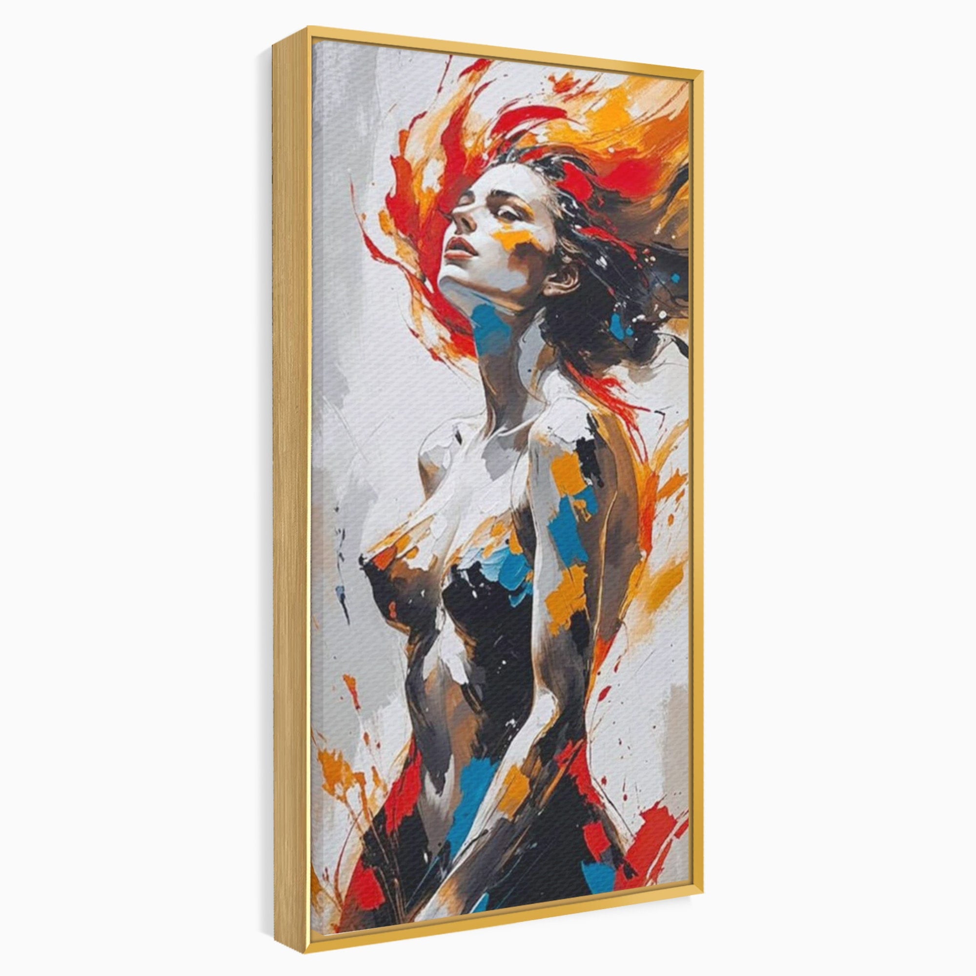 Tablou Canvas Premium LuxCanva® PI1029, Femeie In Flacari, Femeie, Corp, Nuditate, Arta Abstracta, Emotie, Living, Culori Vibrante