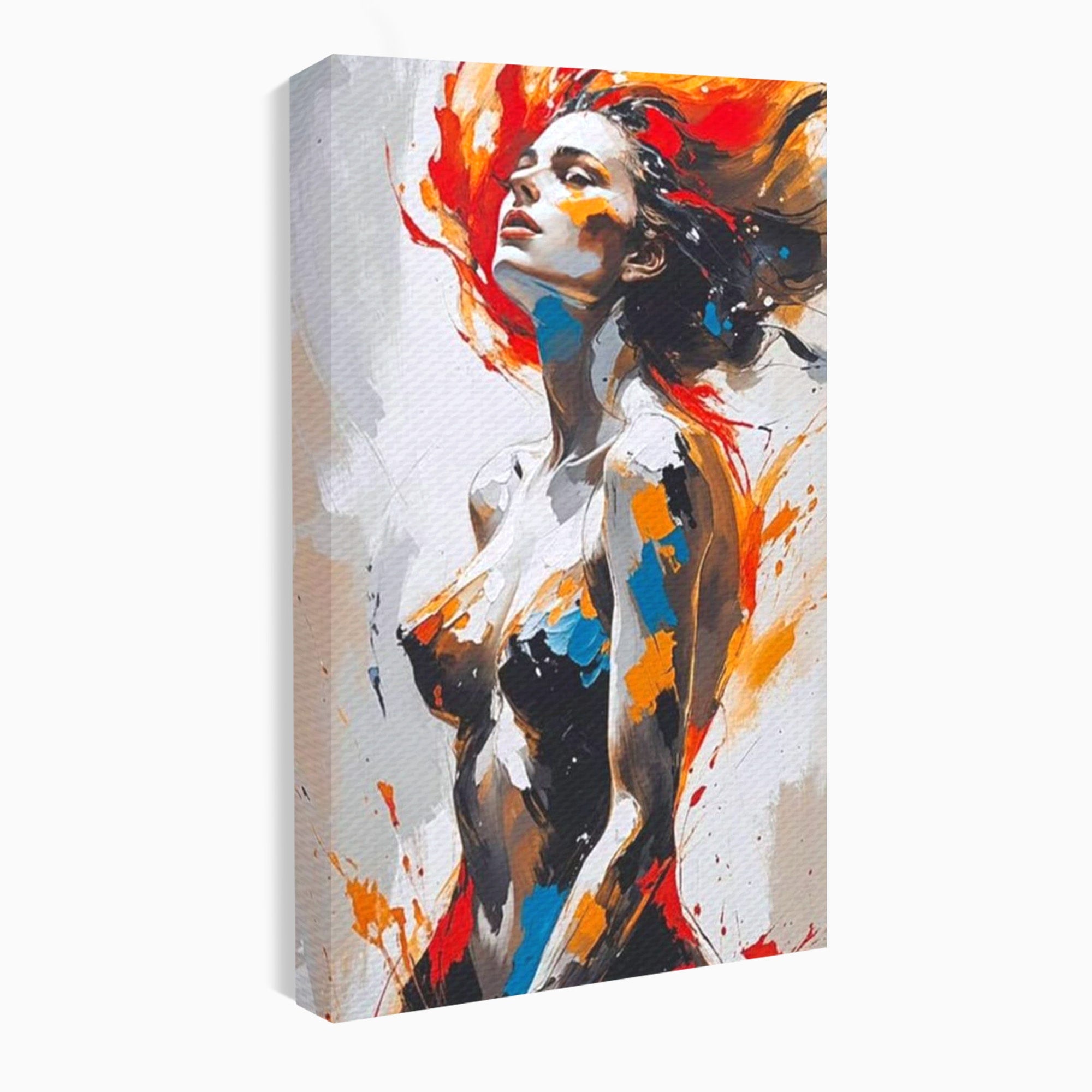 Tablou Canvas Premium LuxCanva® PI1029, Femeie In Flacari, Femeie, Corp, Nuditate, Arta Abstracta, Emotie, Living, Culori Vibrante