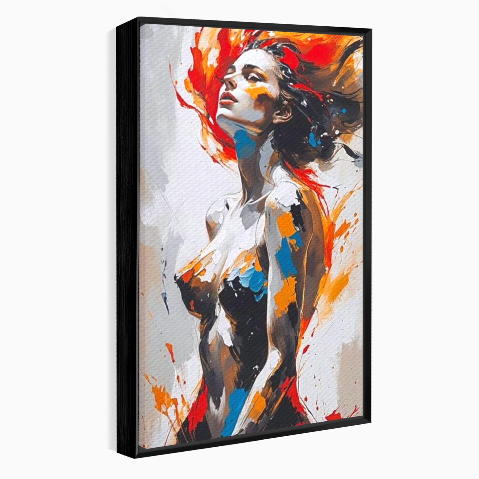 Tablou Canvas Premium LuxCanva® PI1029, Femeie In Flacari, Femeie, Corp, Nuditate, Arta Abstracta, Emotie, Living, Culori Vibrante