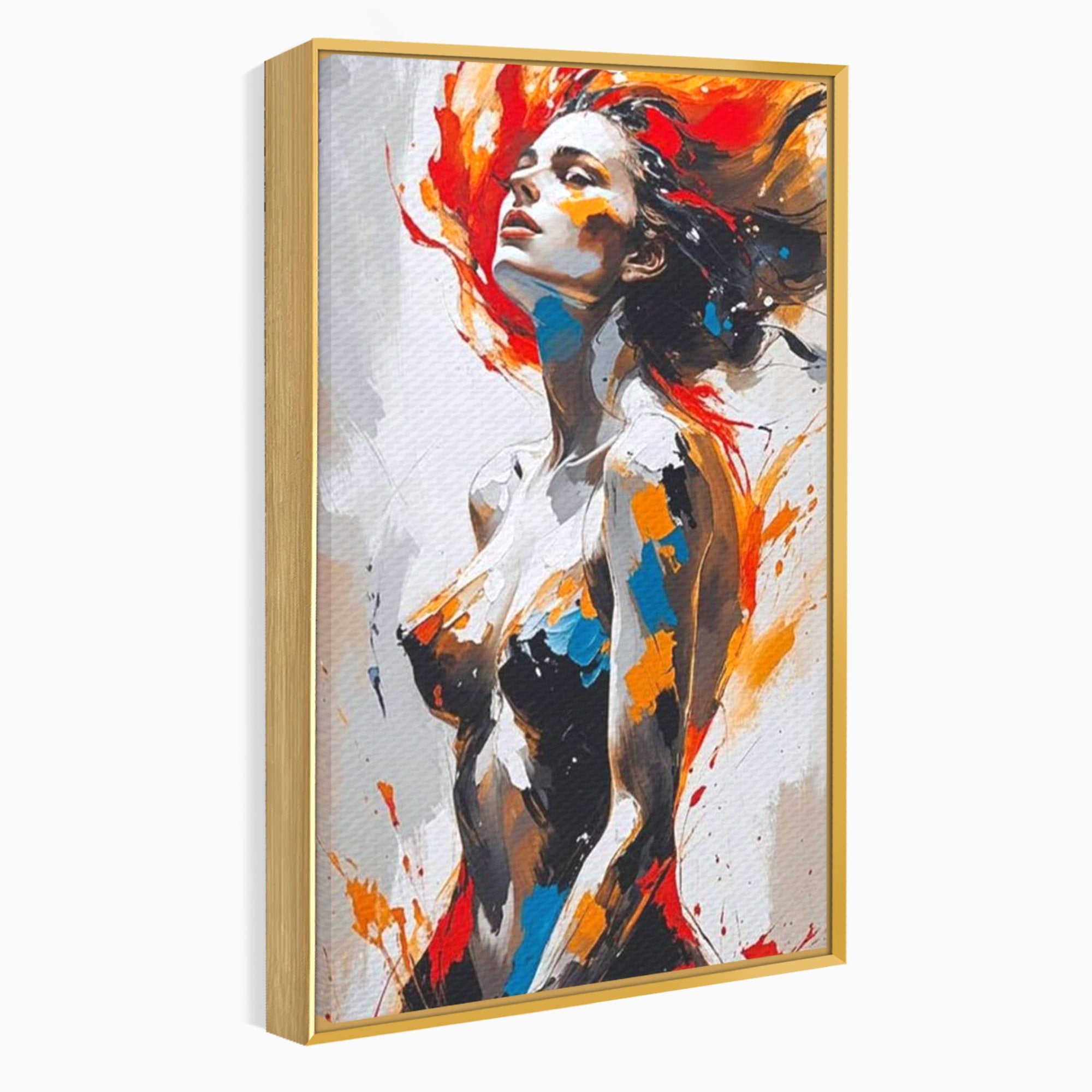 Tablou Canvas Premium LuxCanva® PI1029, Femeie In Flacari, Femeie, Corp, Nuditate, Arta Abstracta, Emotie, Living, Culori Vibrante