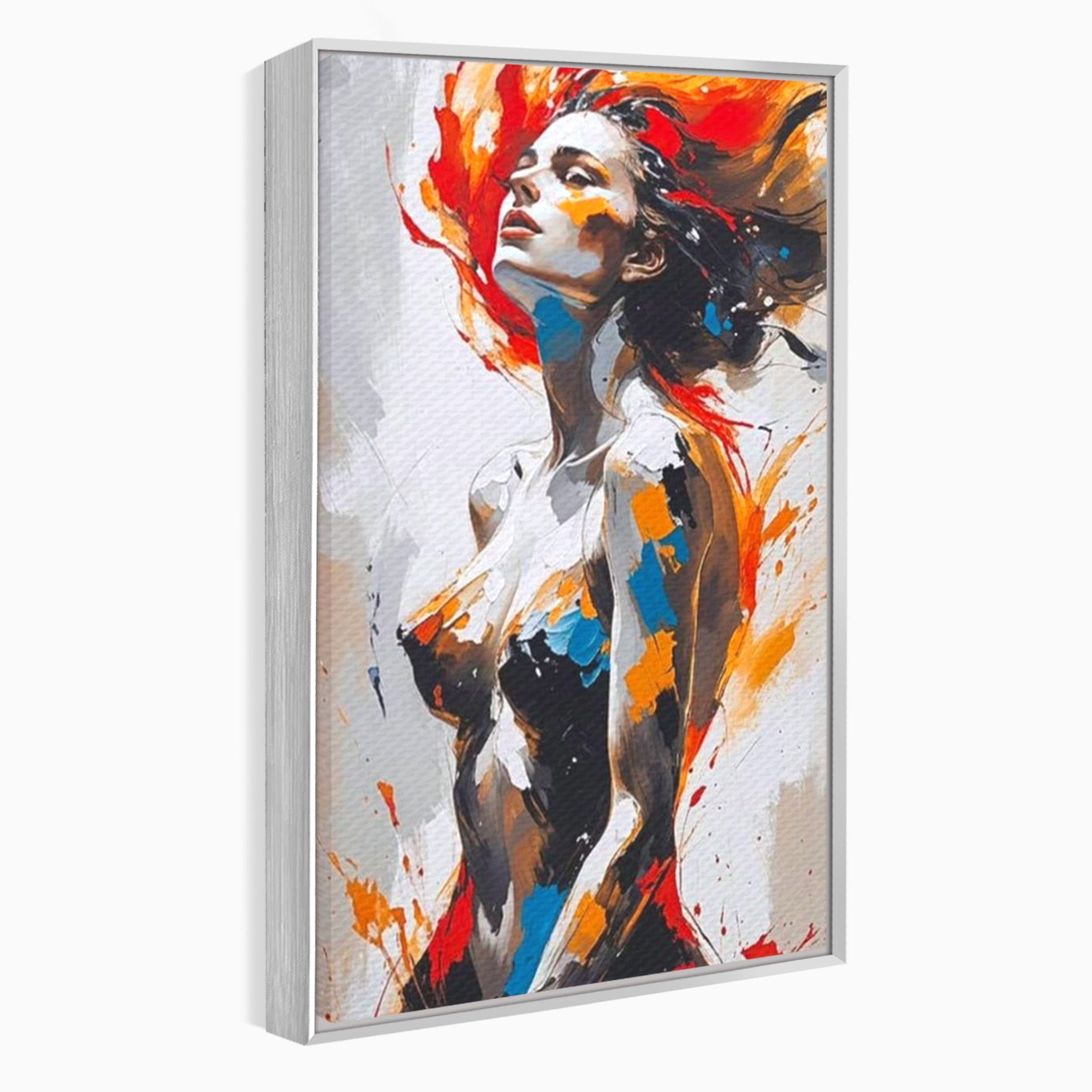 Tablou Canvas Premium LuxCanva® PI1029, Femeie In Flacari, Femeie, Corp, Nuditate, Arta Abstracta, Emotie, Living, Culori Vibrante