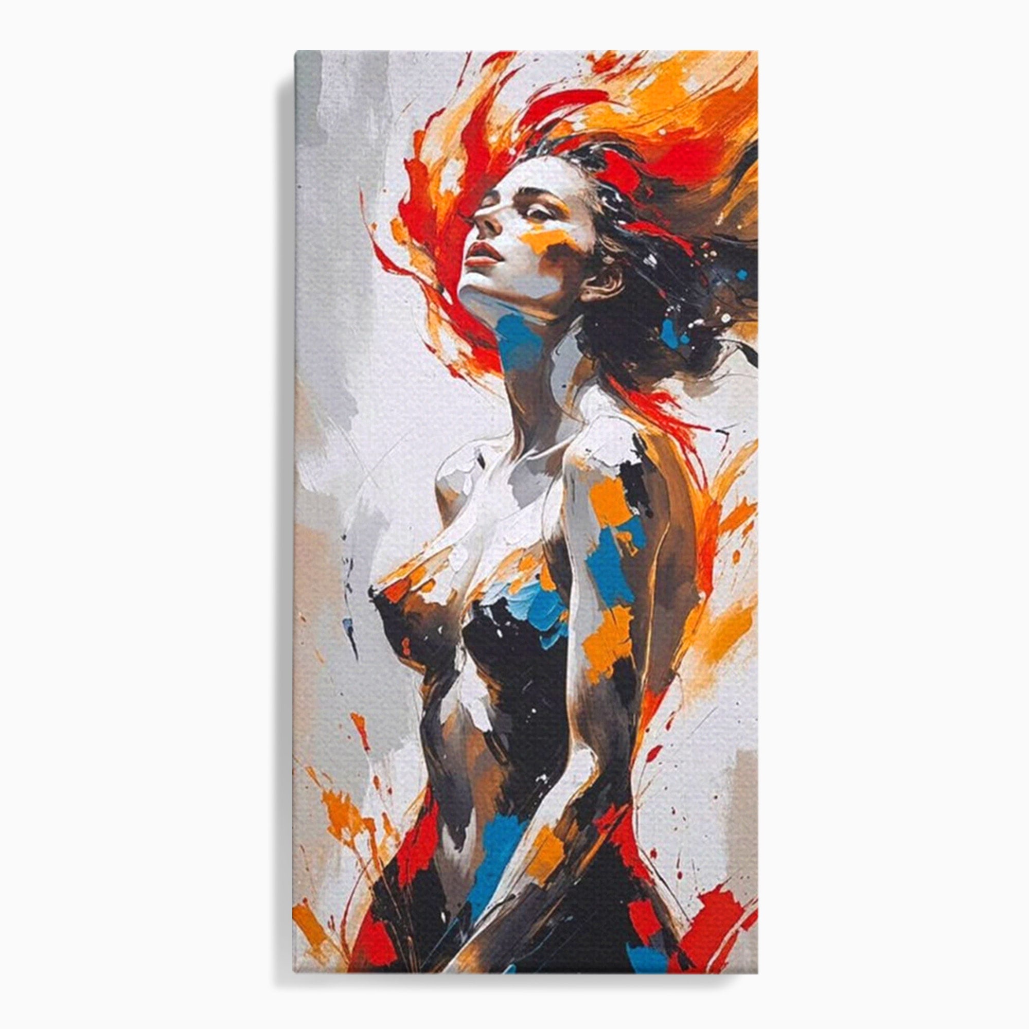 Tablou Canvas Premium LuxCanva® PI1029, Femeie In Flacari, Femeie, Corp, Nuditate, Arta Abstracta, Emotie, Living, Culori Vibrante