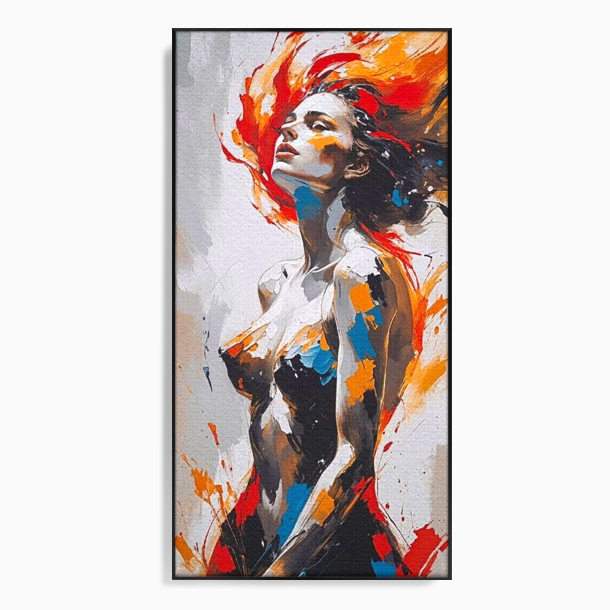 Tablou Canvas Premium LuxCanva® PI1029, Femeie In Flacari, Femeie, Corp, Nuditate, Arta Abstracta, Emotie, Living, Culori Vibrante
