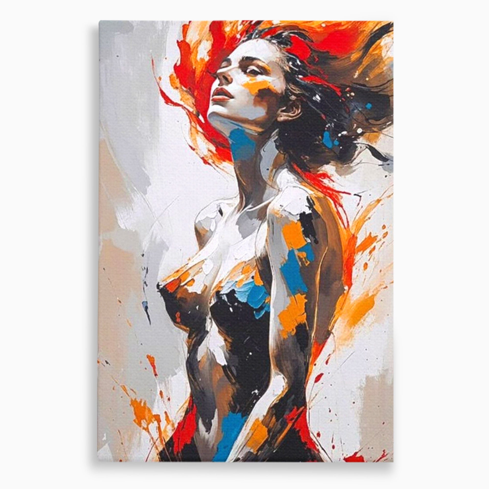 Tablou Canvas Premium LuxCanva® PI1029, Femeie In Flacari, Femeie, Corp, Nuditate, Arta Abstracta, Emotie, Living, Culori Vibrante